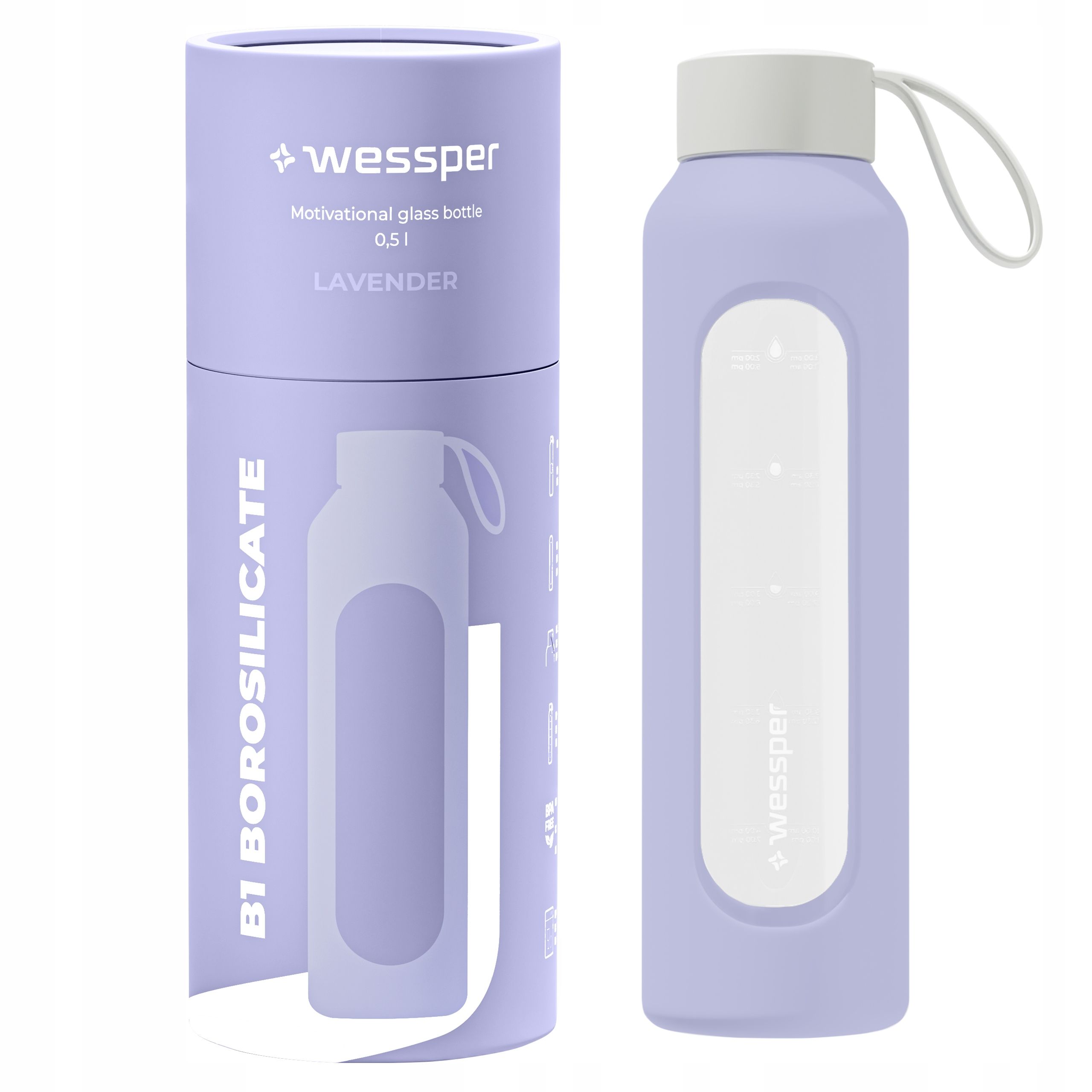  Wessper b1 glass bottle for water with meter + silicone lid 500ml