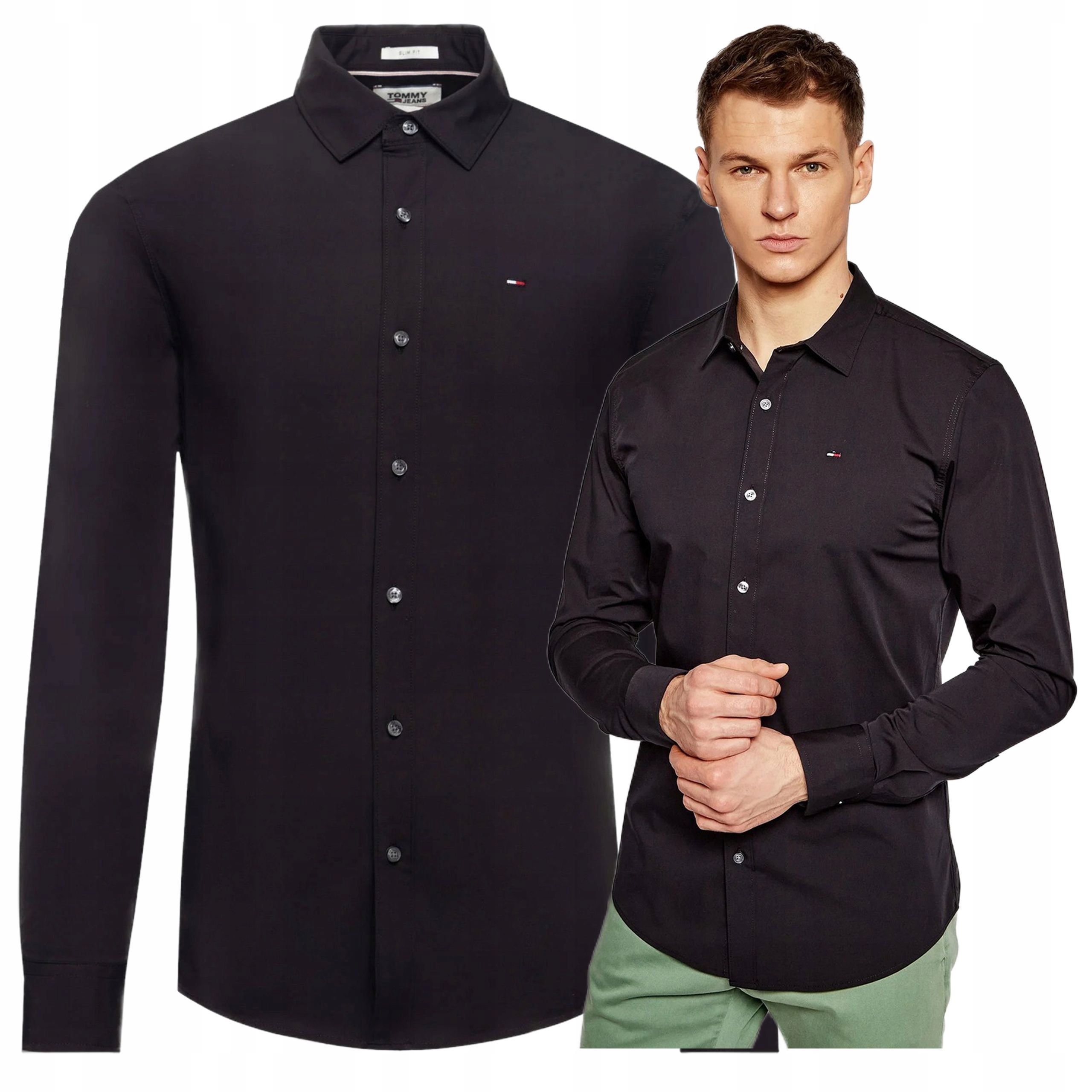  Tommy hilfiger jeans modrý pánska košeľa bavlna slim elegantný veľkosť l