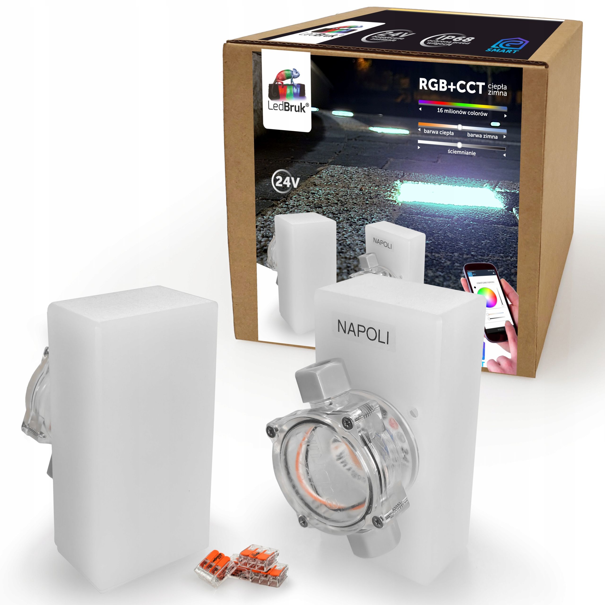  Šviečiančios trinkelės led apšvietimas į polbruk commix 20x10 rgb + cct