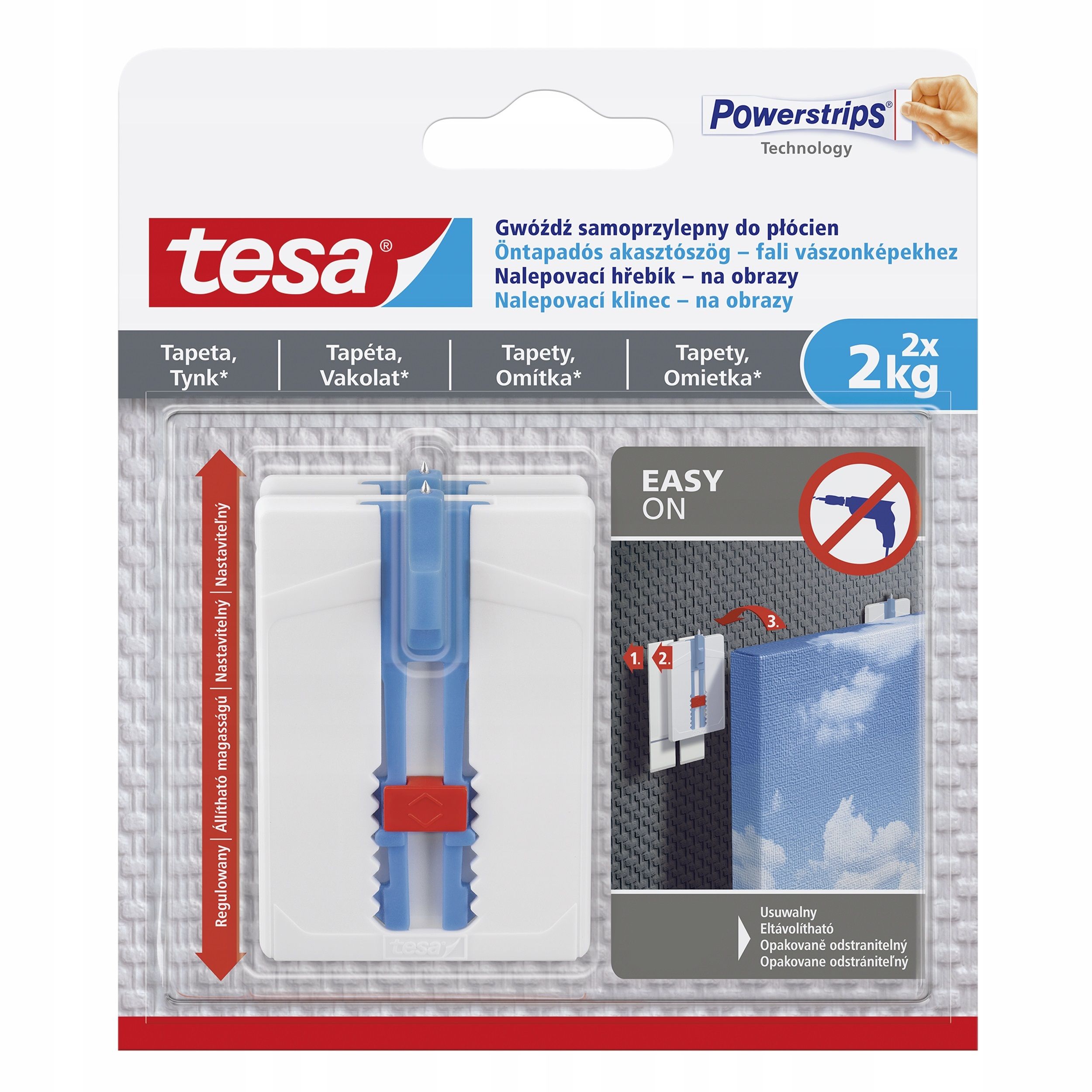  Tesa vinis lipnus paveikslams - kabliukai sieninis montavimas baltas 1kg x2