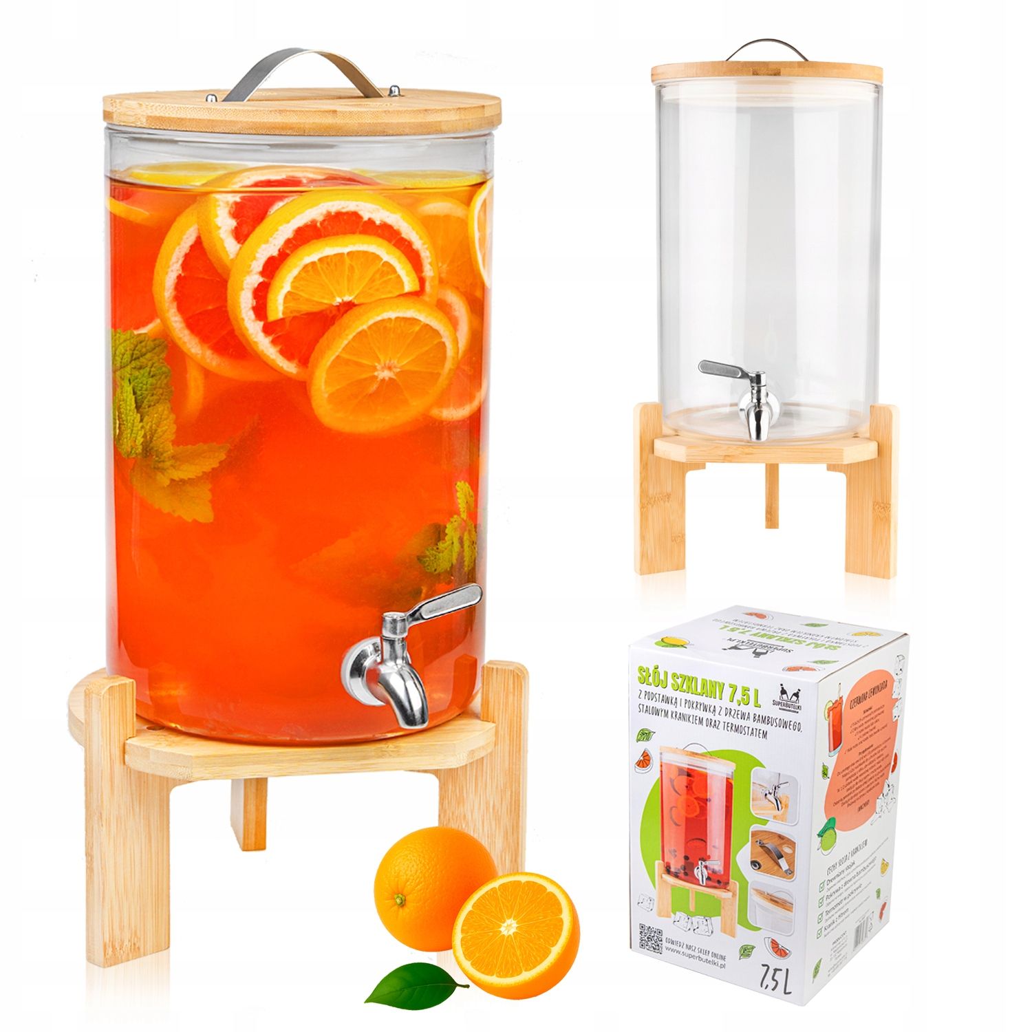 Glass jar with tap 8 l feeder water lemonade juice on a stand + cap