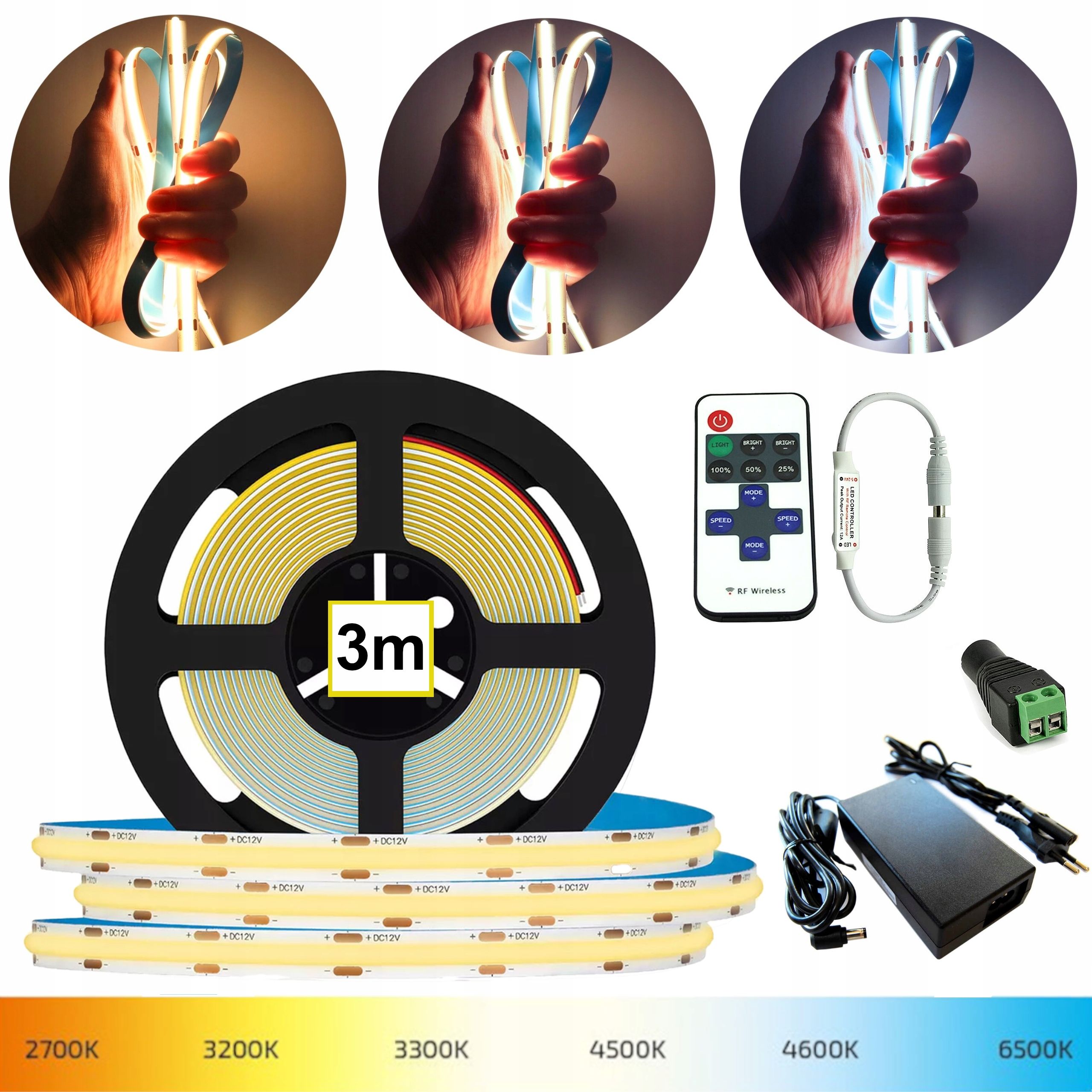  Led juosta cob 1m rgb neon spalva komplektas smart wifi android ios muzikinis