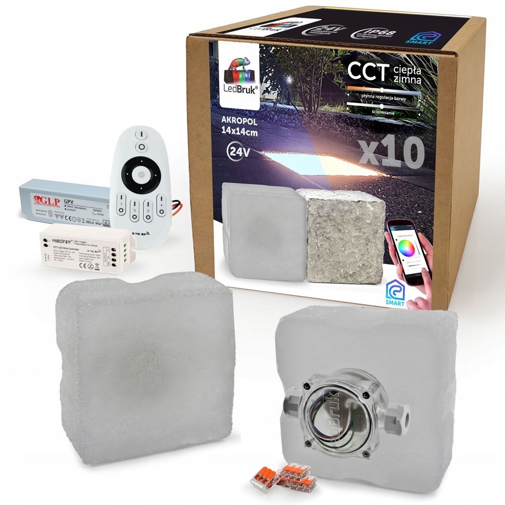  18x ledbruk šviečiančios trinkelės led akropol 14x14 24v cct bc 2700k bz 6500k