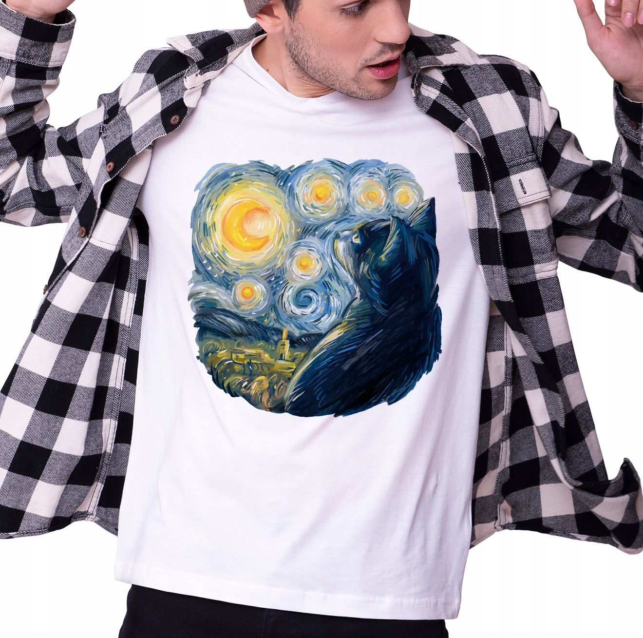  T-shirt mit katze sie potknal muster geschenk l