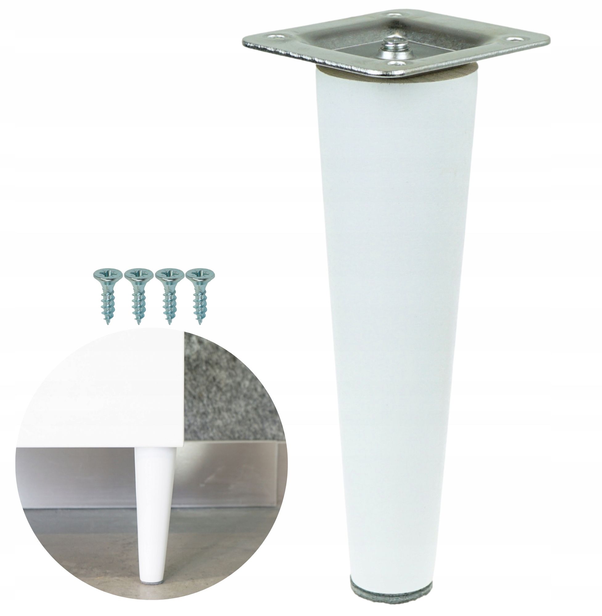  Medinė koja 15 cm baltas įstriža kūgis su skarda