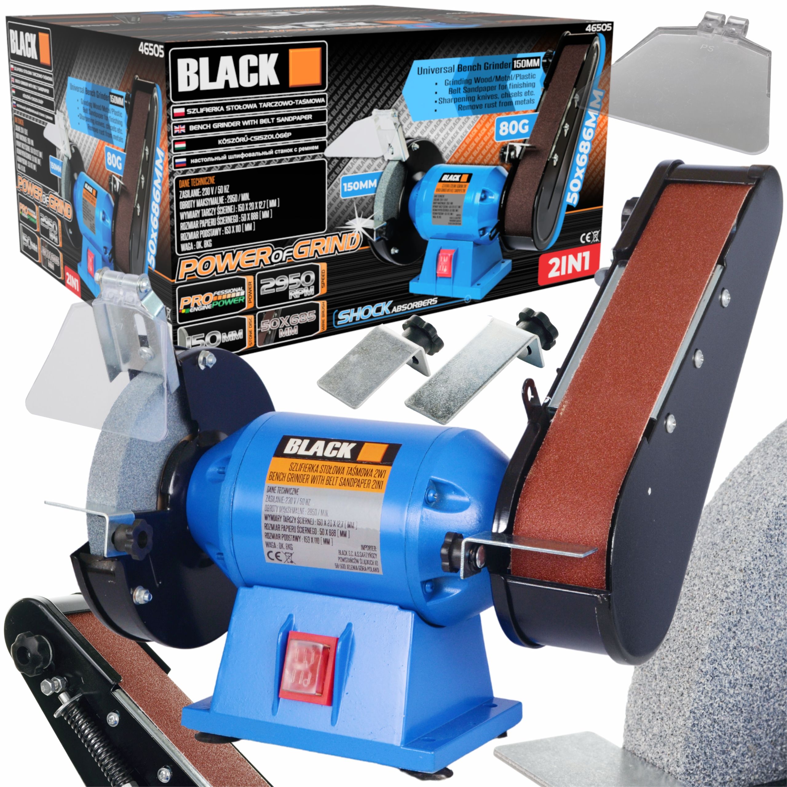  Komplektas kampinis šlifuoklis 230mm soft start tvirtas black + 5 x diskas
