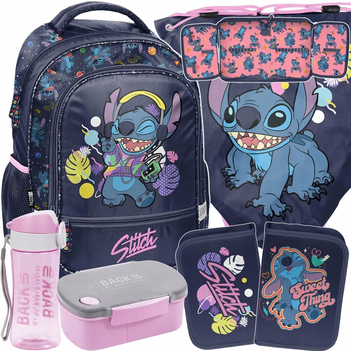  Stitch garnitur 6 elem. rucksack zur schule stich für mädchen in klassen 1-4 paso