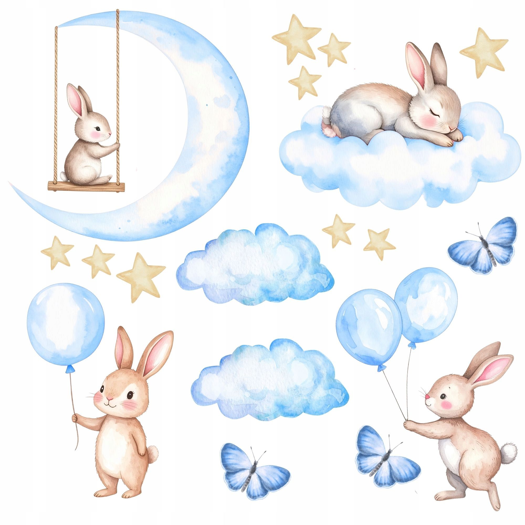  Wall stickers children&#39;s room for children children's rabbit balloon cloud