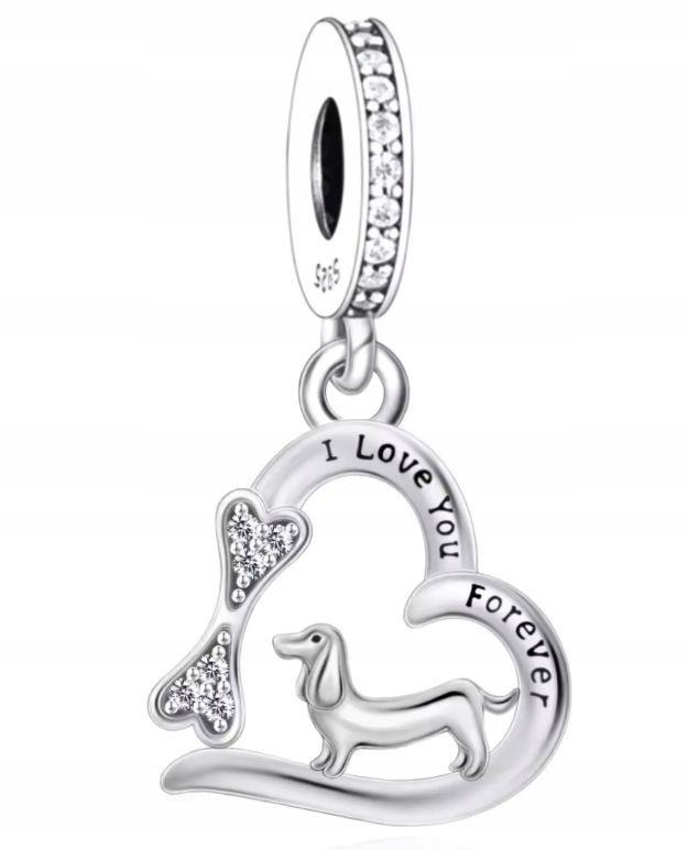  Md charms anhänger hündchen herz grau hund chihuahua steine | s925