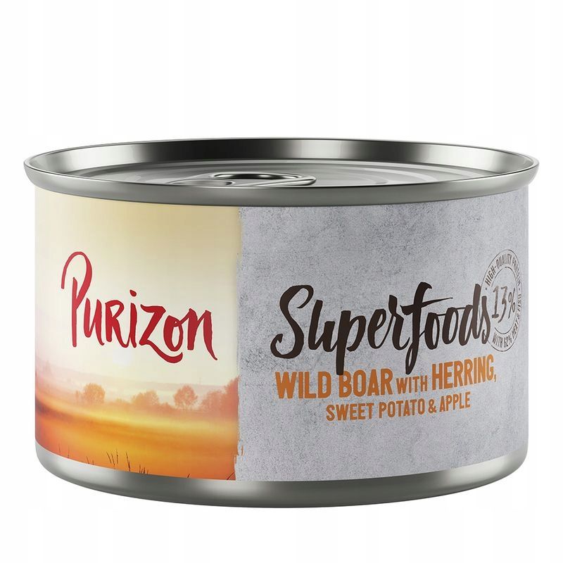  Purizon superfoods diviak i sleď sladký zemiak i jablko 6x140g konzervované potraviny pre psov
