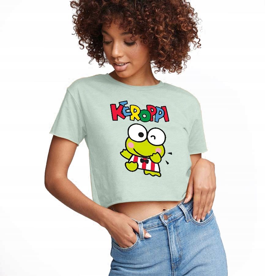 T-shirt kurz crop weiß mermaid muster - s