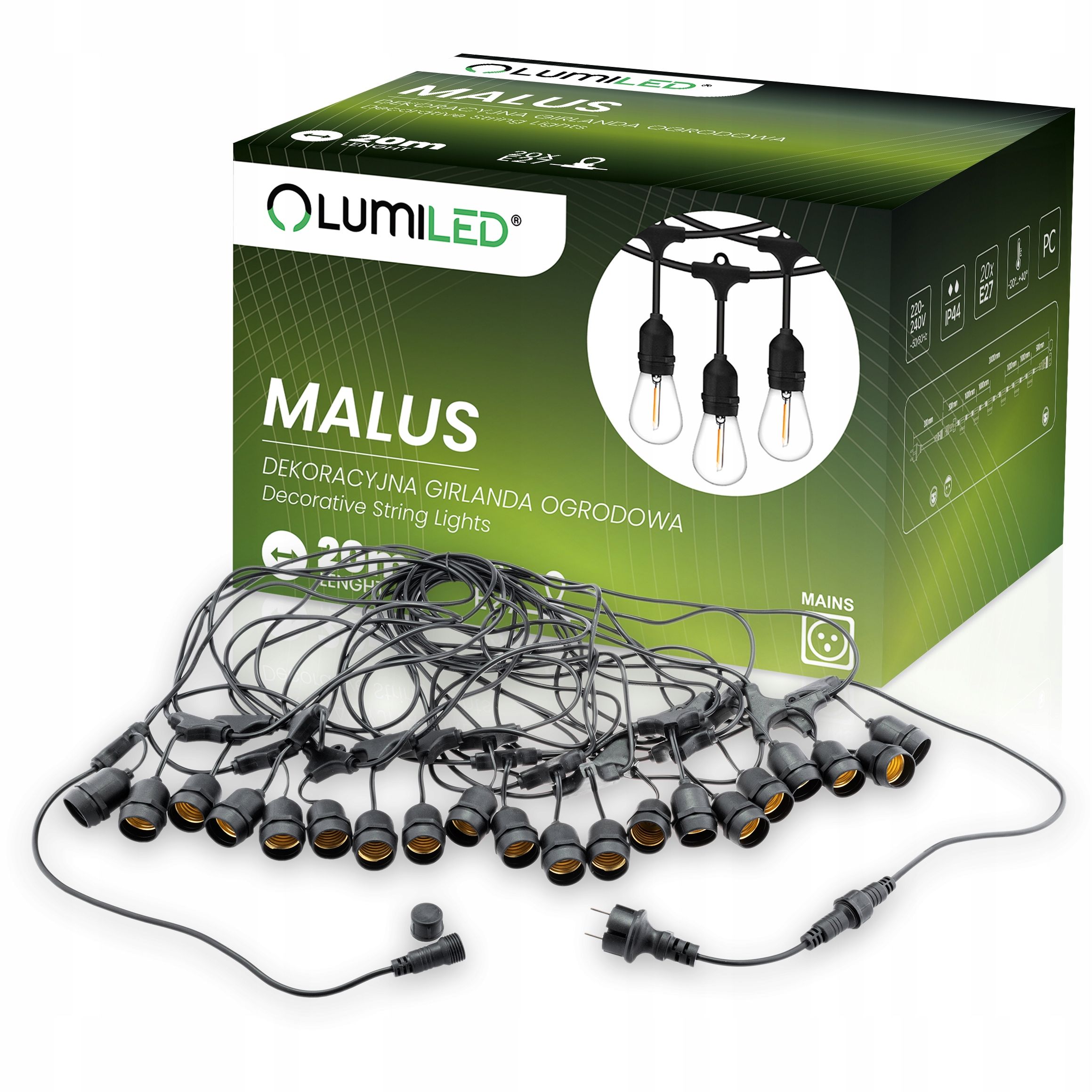  Dārza vītne ārējs ķēde led gaisma 15m 15xe27 1,3w premium