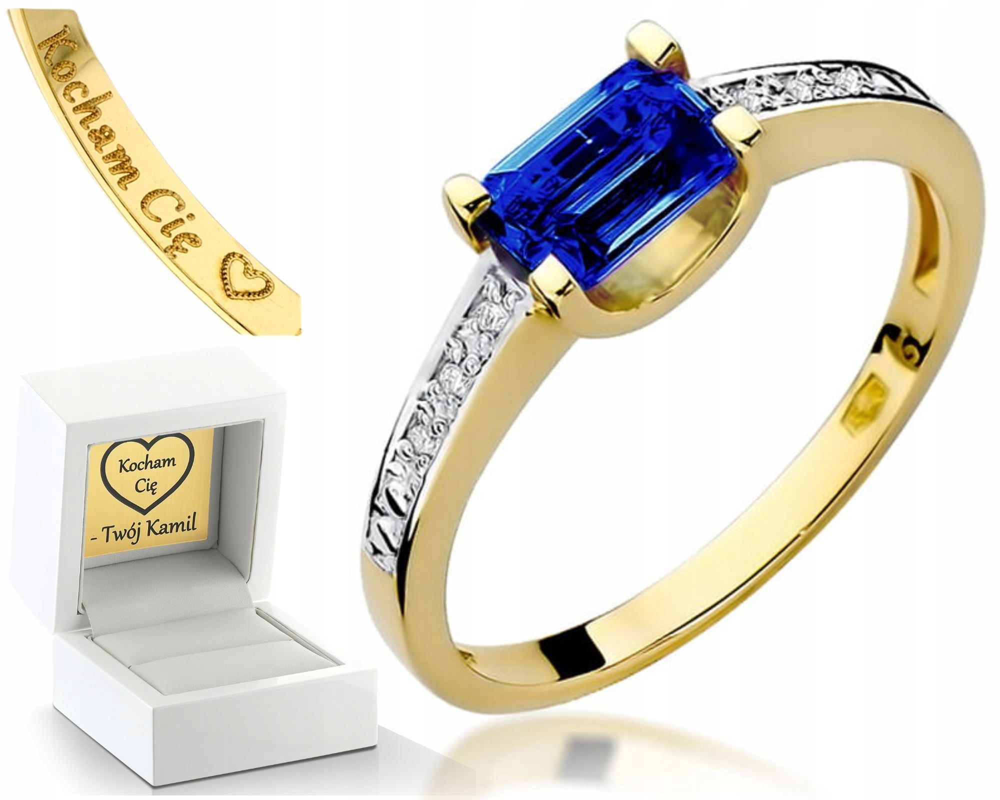  Zlatý prsteň zafír diamanty obchod 585 rytina