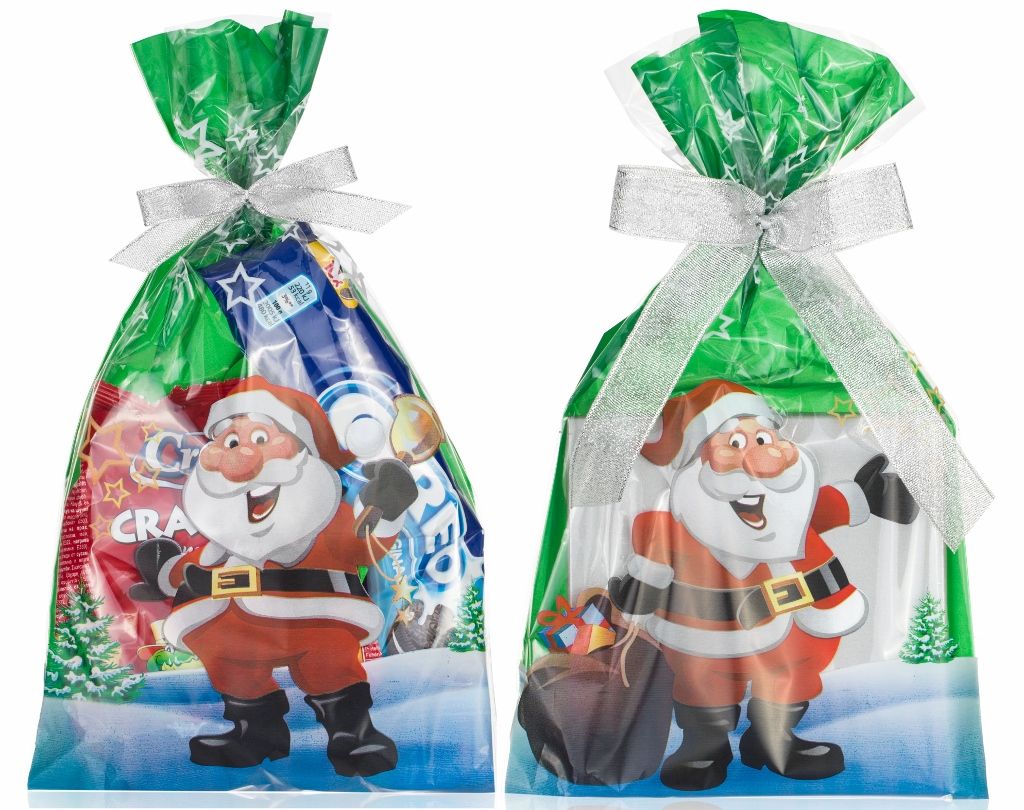  Tašky celofán plast dárek slavnostní santa claus 25x40 10 ks.