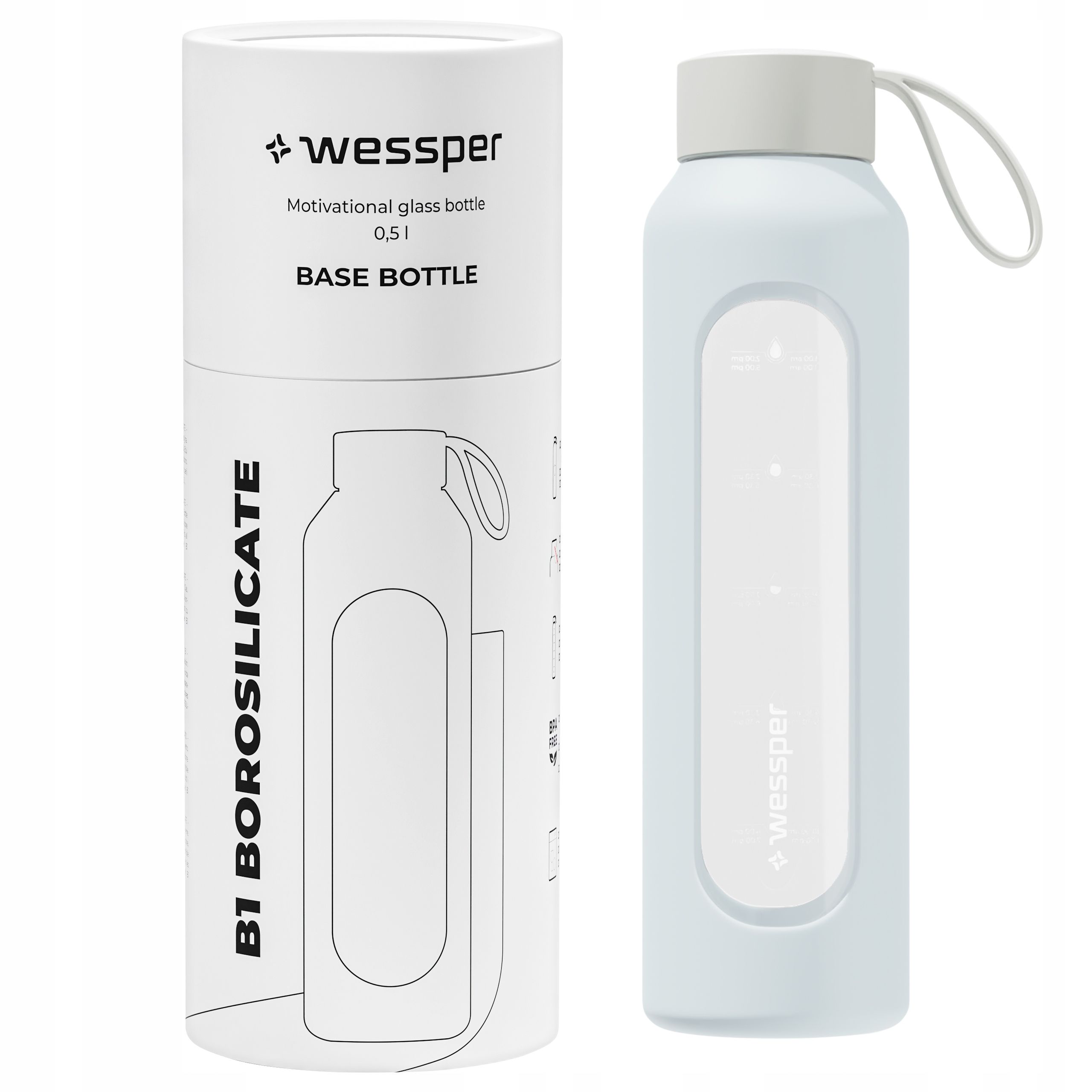  Wessper b1 glass bottle for water with meter + silicone lid 500ml