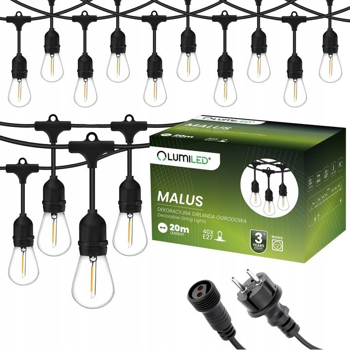 Dārza vītne ārējs ķēde led gaisma 15m 15xe27 1,3w premium