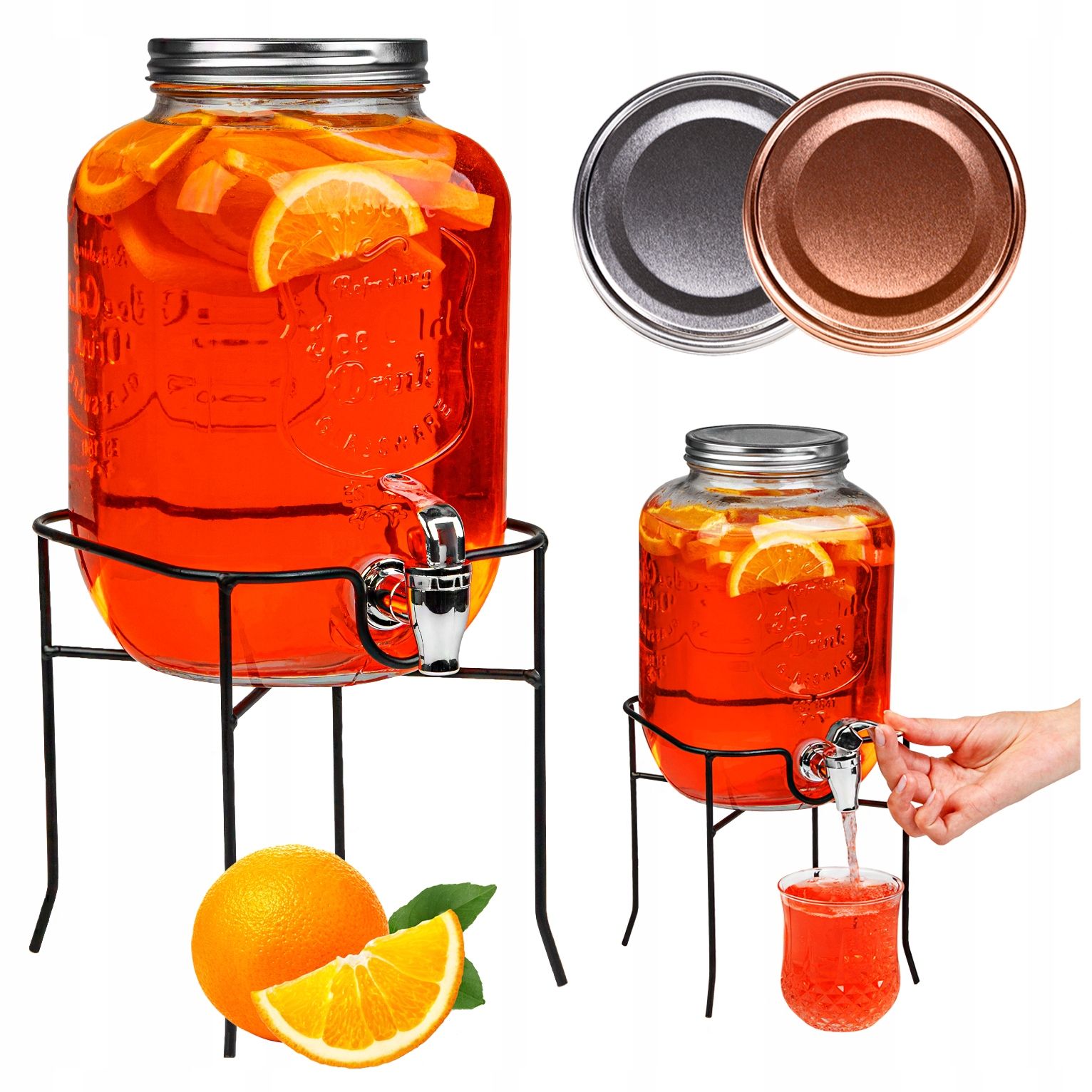  Glass jar with tap 8 l feeder water lemonade juice on a stand + cap