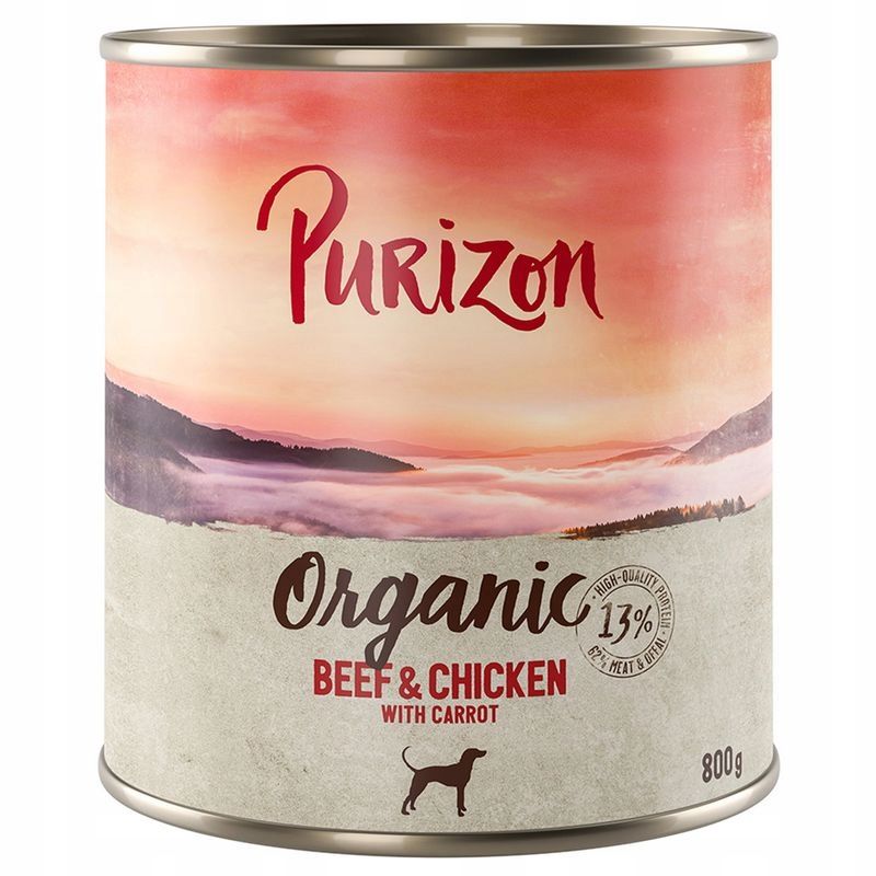  Purizon organic liellopu gaļa i cālis ar burkāniem 6x800g konservi suņiem