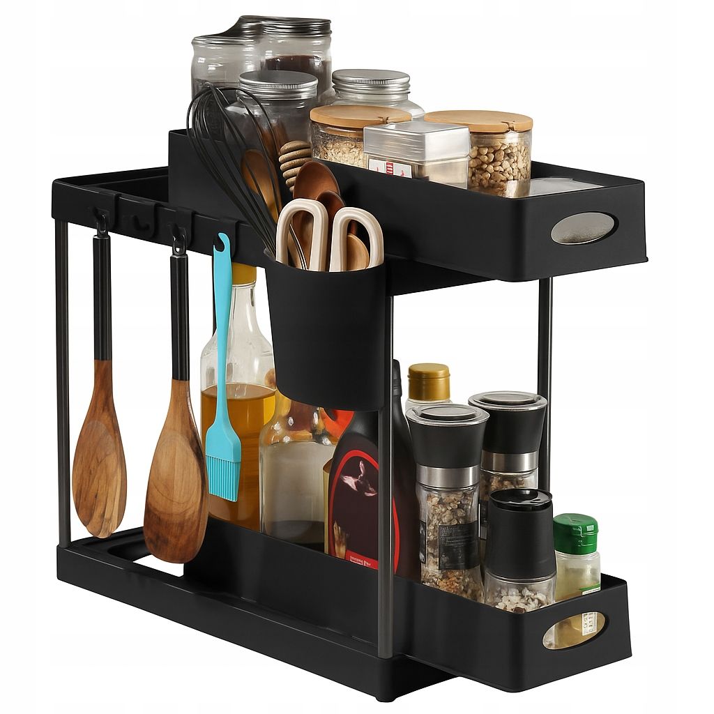  Organizators zem izlietnes, 2 vienāds regal, stāvēt, polka virtuvei, melna krāsa bēniņu stils