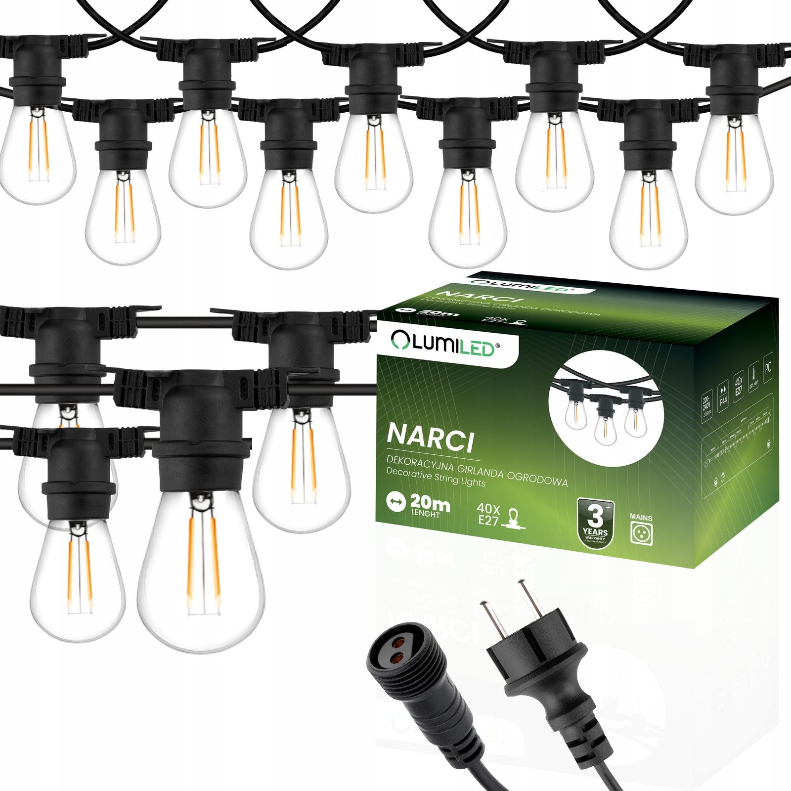 Dārza vītne ārējs ķēde led gaisma 15m 15xe27 1,3w premium