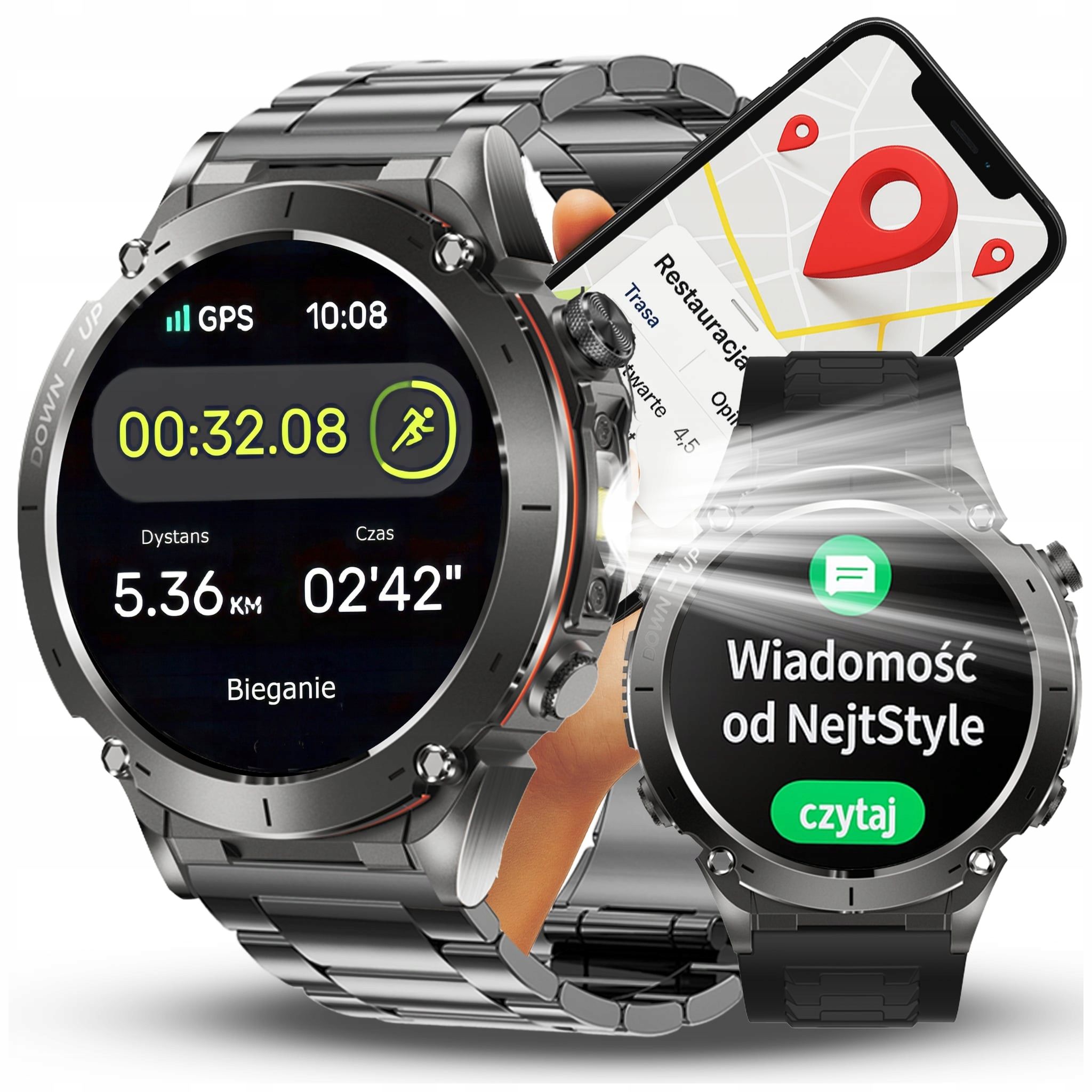  Nutikas gps-kell meeste käekell must menüü pl vestlused pulss amoled sport watch