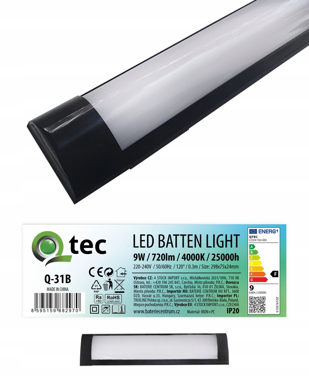  Lampa apgaismojošs led 18w 60cm 1440lm 4000k melna krāsa