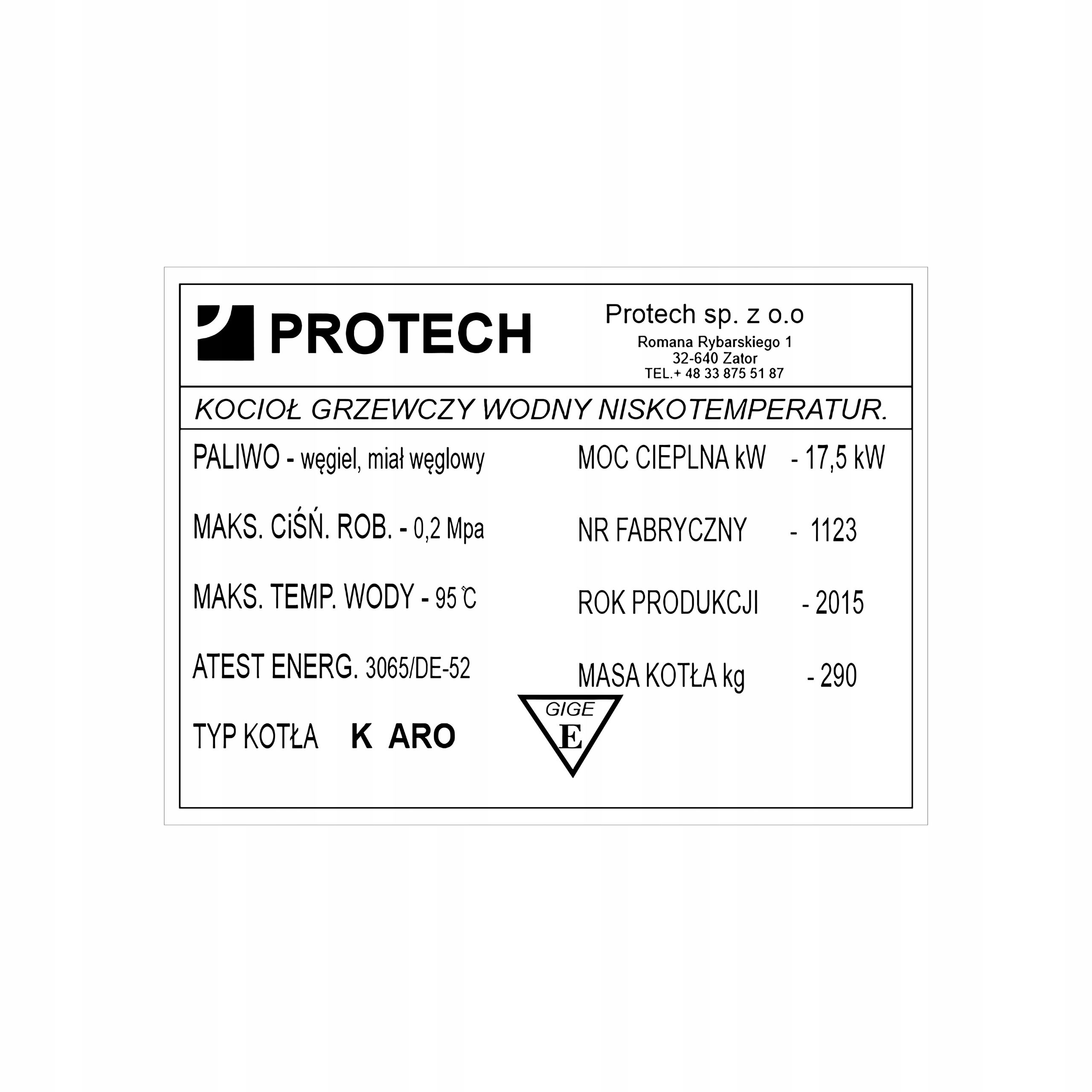  Nameplate sticker on heating boiler kolton others wtornik