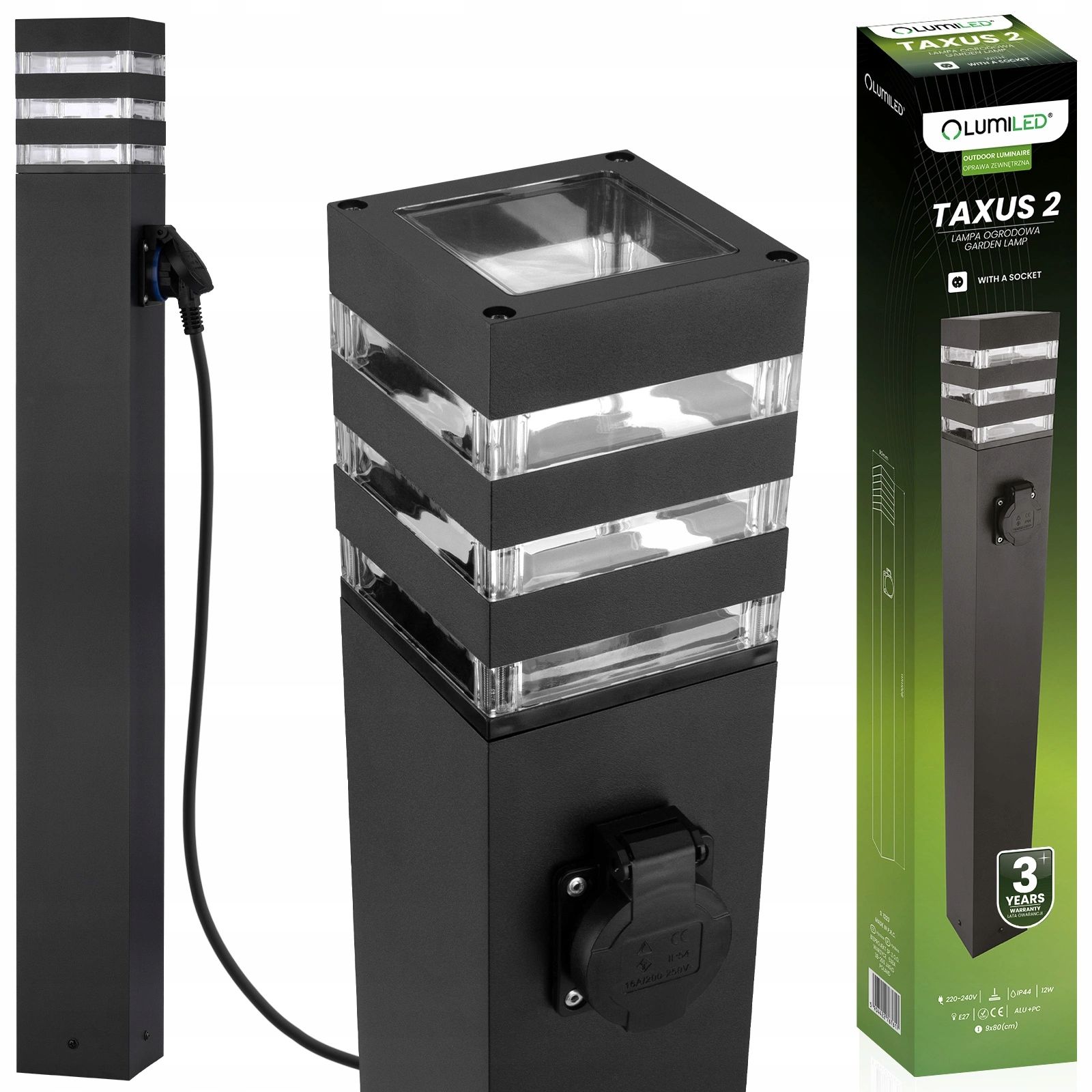  Dārza lampa kolonnu ārējs stāvus e27 led ar kontaktligzdu taxus 2 80cm