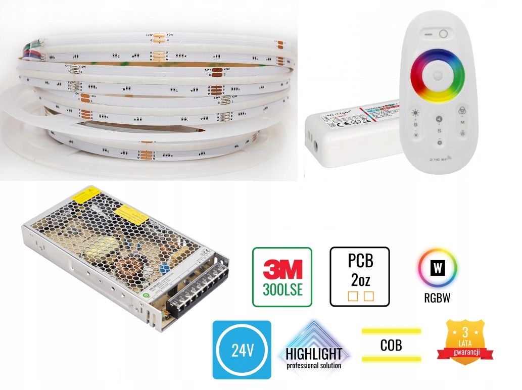  30m soubor led strop cob 896chips 16w 24v rgbw