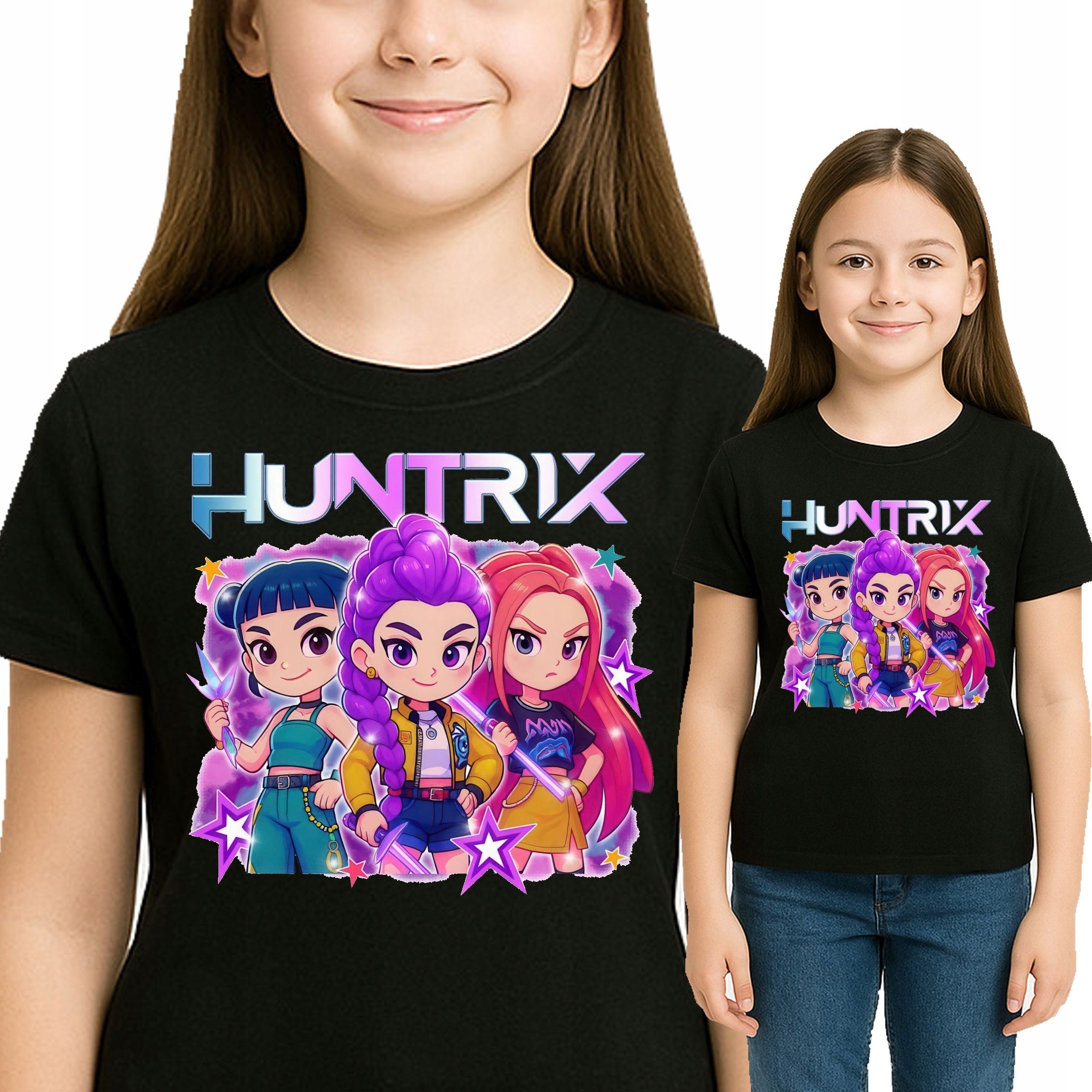  T-shirt huntrix hunters k-pop demon anime qualität premium 140 3524 schwarze farbe