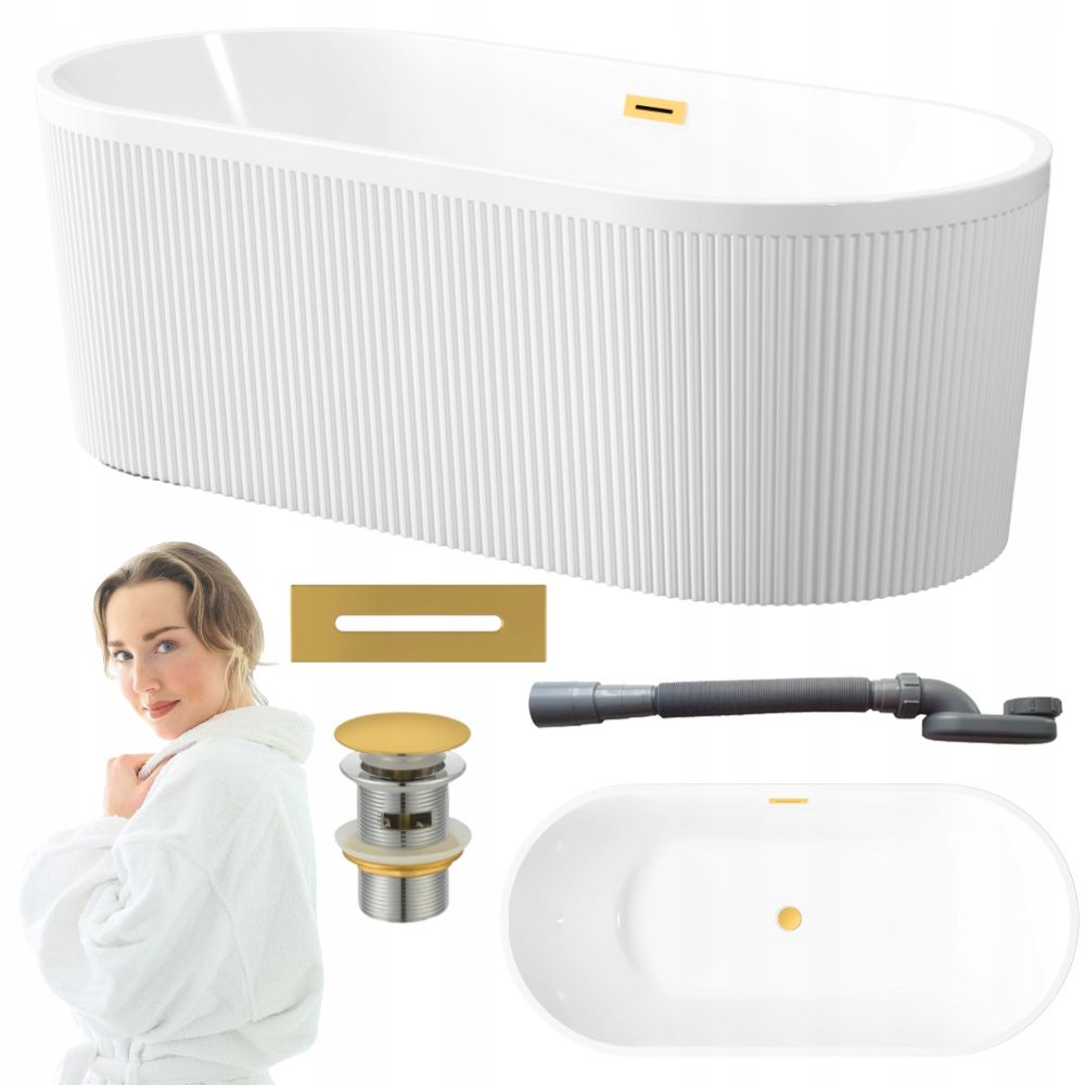  Freestanding bathtub with grooves wall-mounted invena glamour 170 cm black siphon