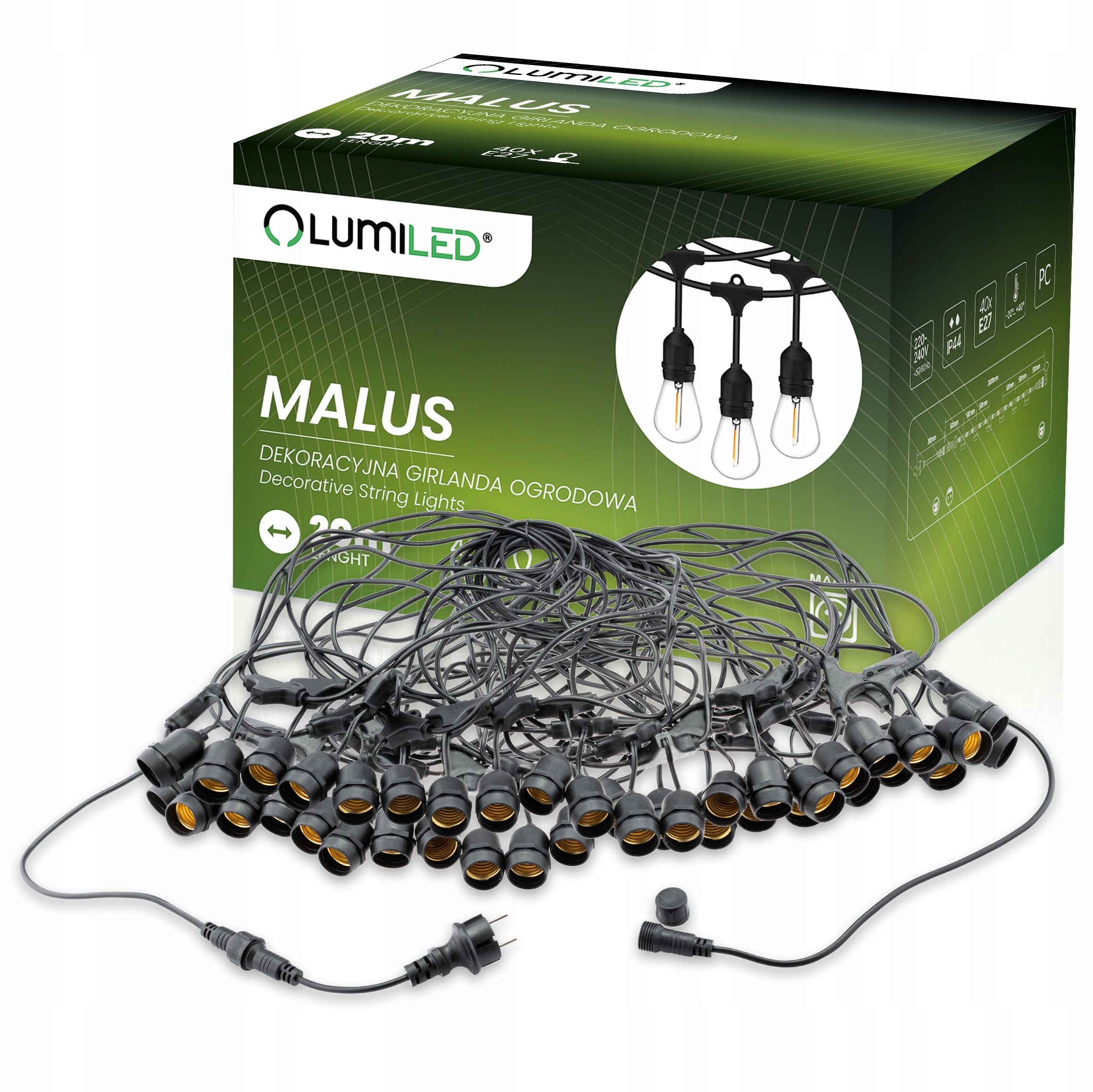  Dārza vītne ārējs ķēde led gaisma 15m 15xe27 1,3w premium