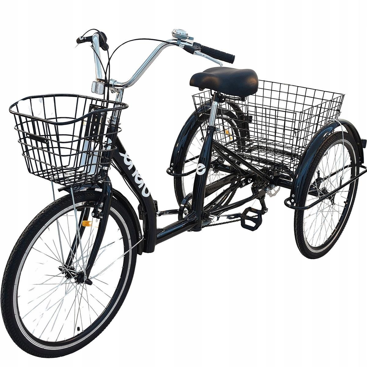  Skládací jízdní kolo 3-kola rehabilitace s košíkem 24" 6-ozubená kola shimano