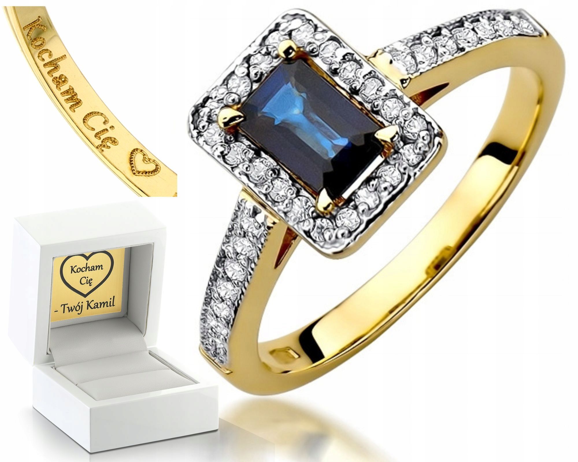  Zlatý prsteň zafír diamanty obchod 585 rytina