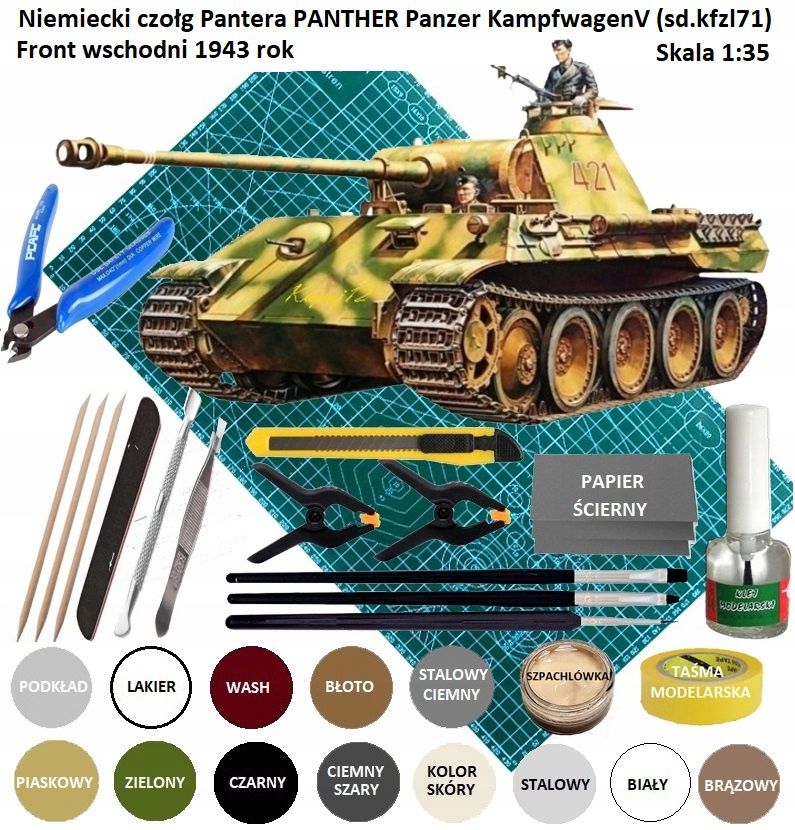  Modelis cisterna pantera tank panther type g + akrila krāsas modeļiem. aksesuāri