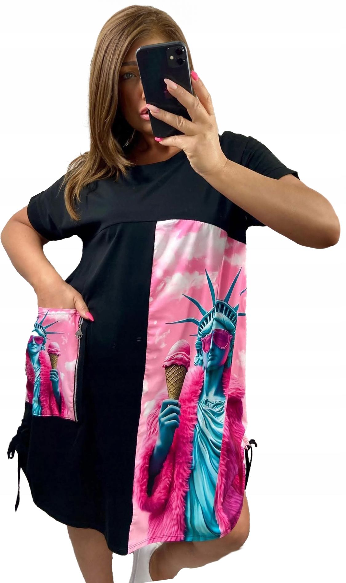  Tunic cotton feminine black color elegant over size size 52