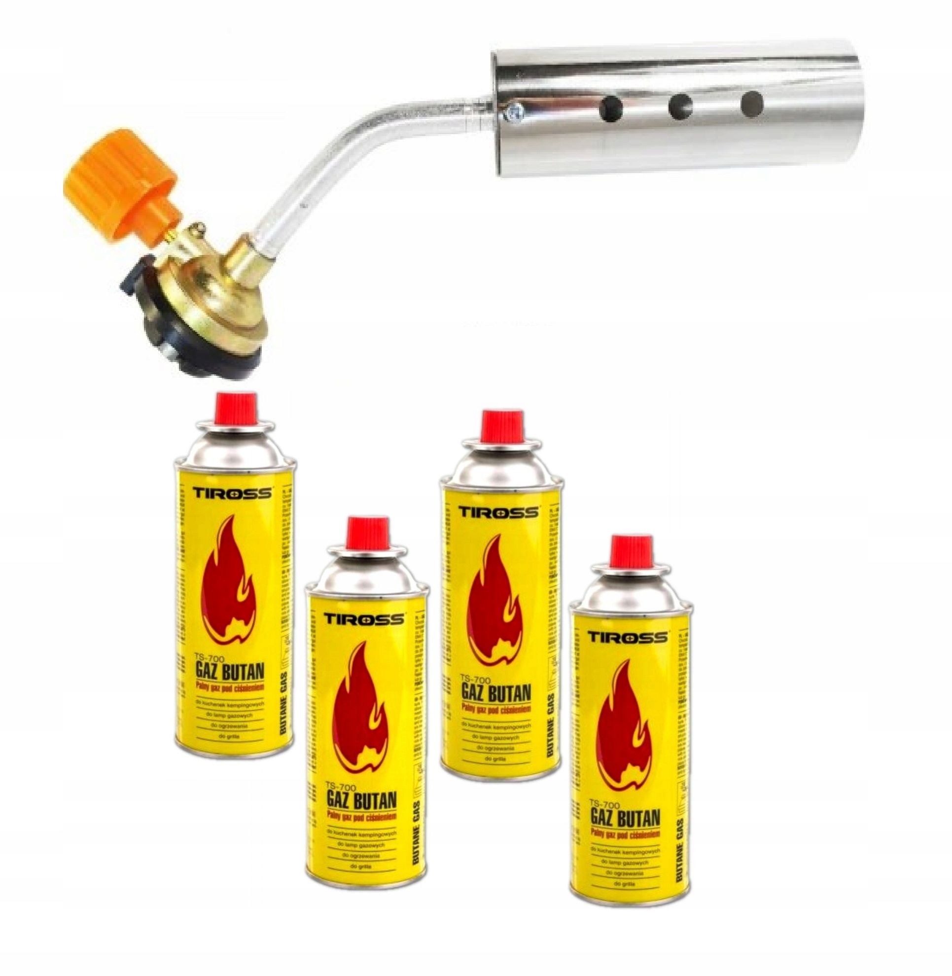  Plynový horák piezozapalarka modrý flame gun 915 + 6x plynu tiross 400 ml