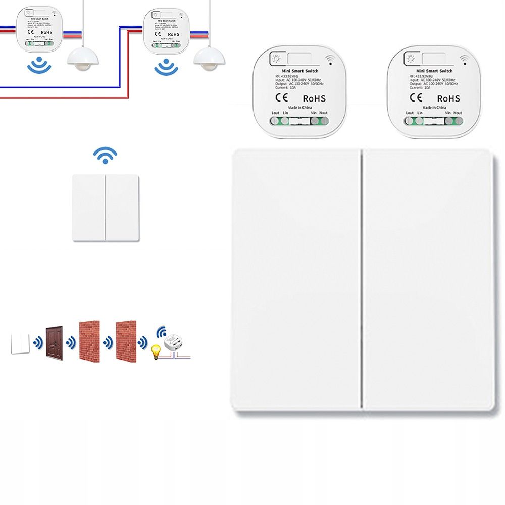  2x lüliti seinale kinnitatav traadita 230v 433mhz + 2 vastuvõtja
