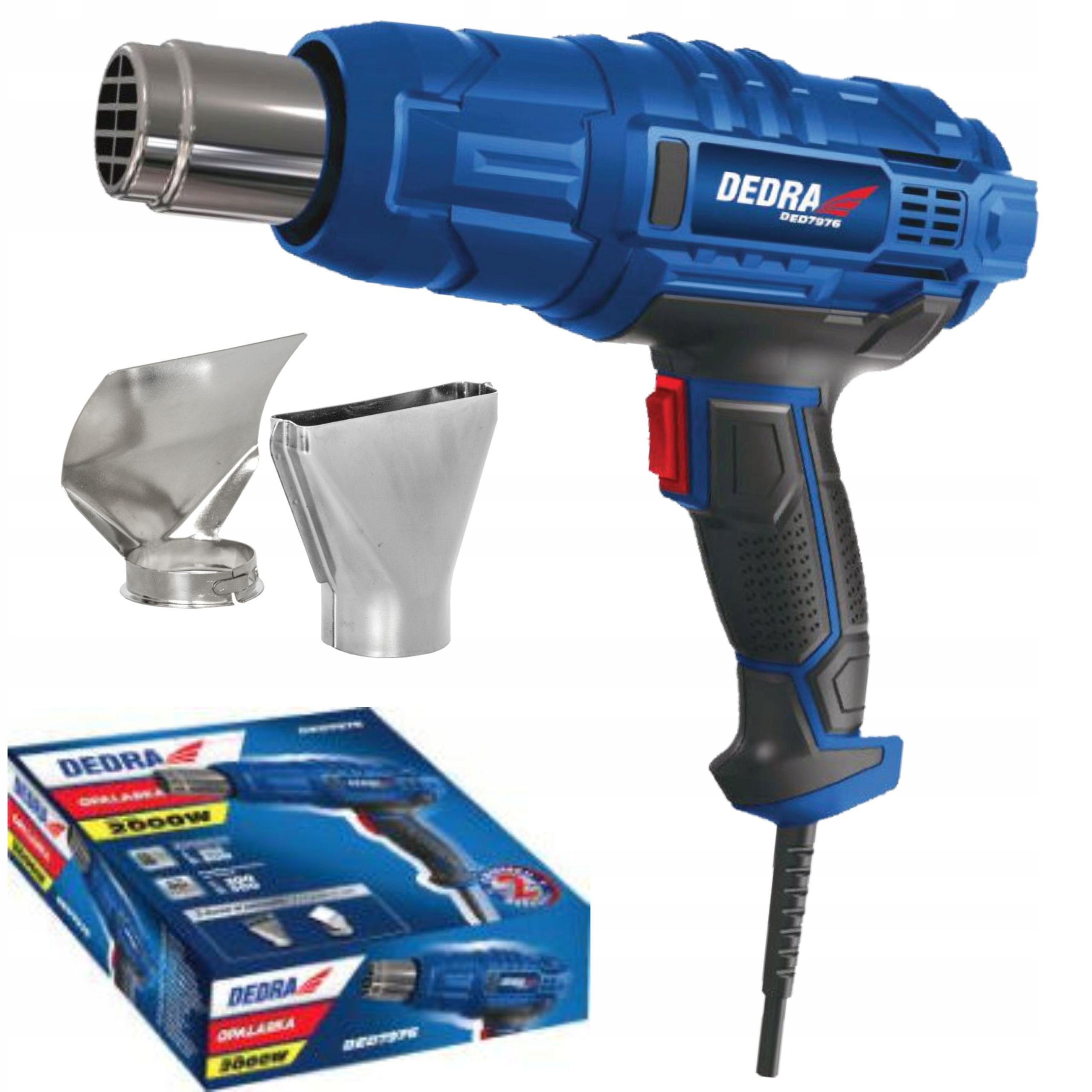  Dedra teplovzdušná pištoľ 2000w regulácia 2 režimov 60-350/60-600°c 4 tipy ded7977