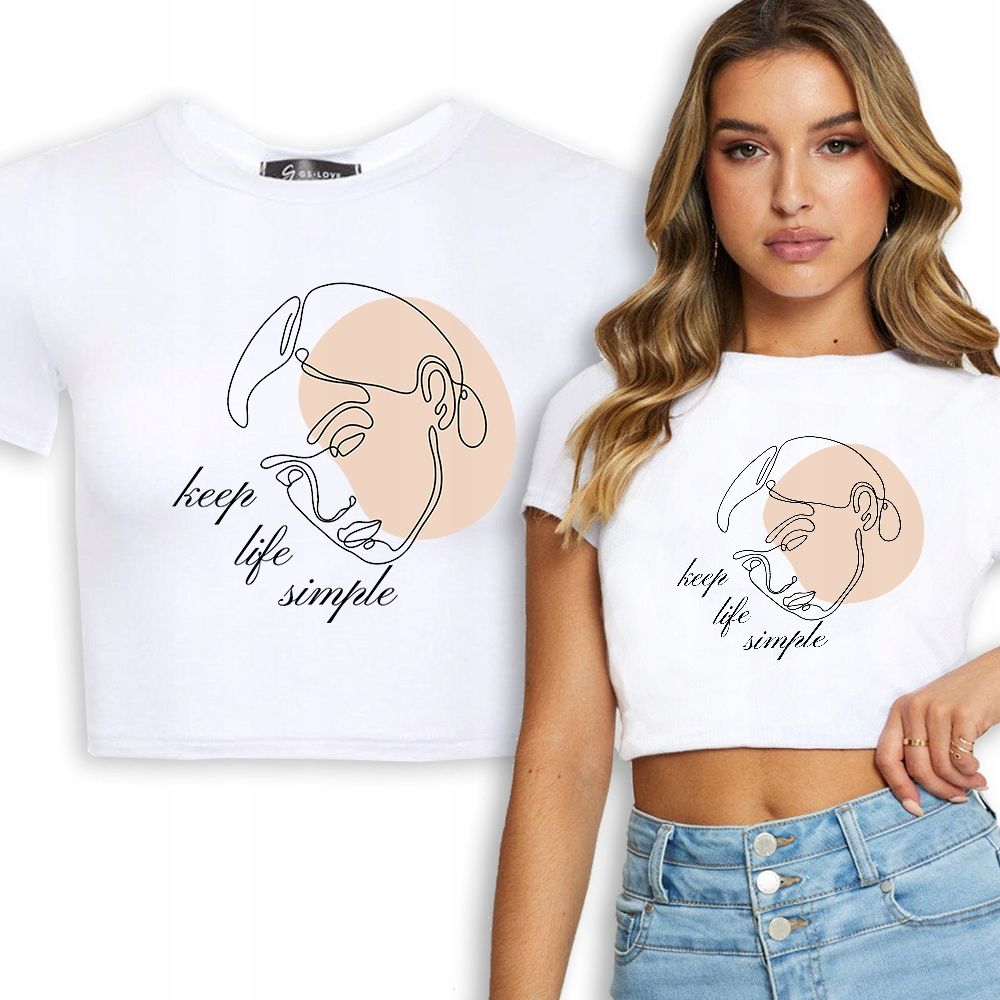  T-shirt kurz crop weiß mermaid muster - s
