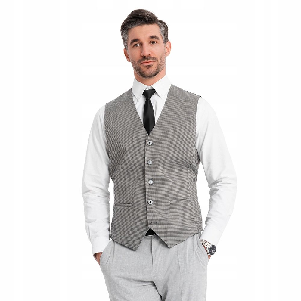  Žakárové pánská vesta casual béžový víčko szara v2 om-blzv-0111 s