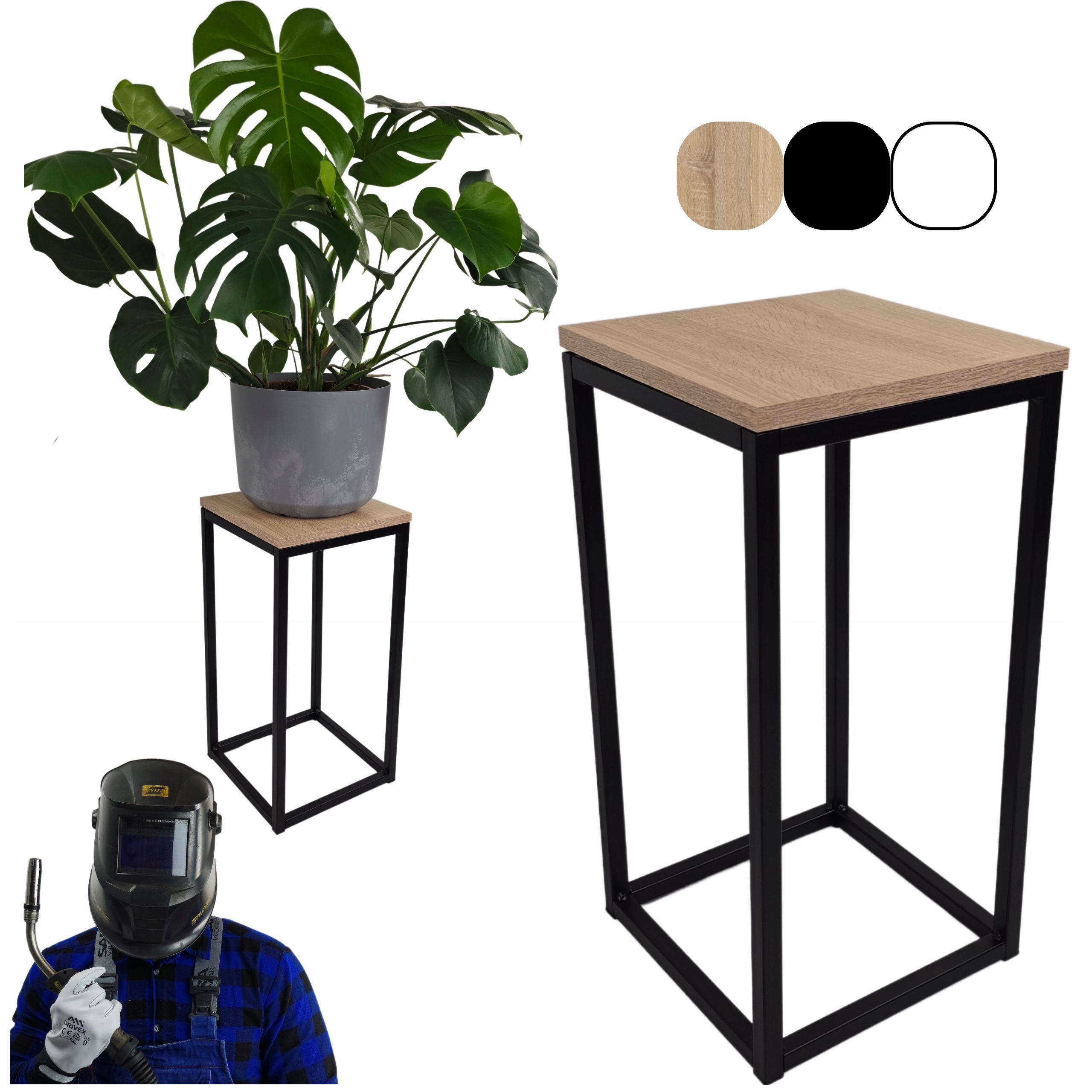  Metalinis stovas gėlėms 80cm 23x23cm stripes aukštas medinė platforma 2 pagrindo lentos lentynėlė
