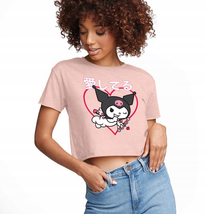  T-shirt kurz crop weiß mermaid muster - s