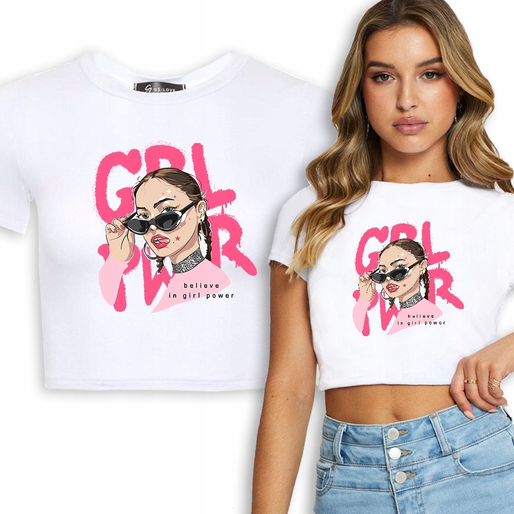  T-shirt kurz crop weiß mermaid muster - s
