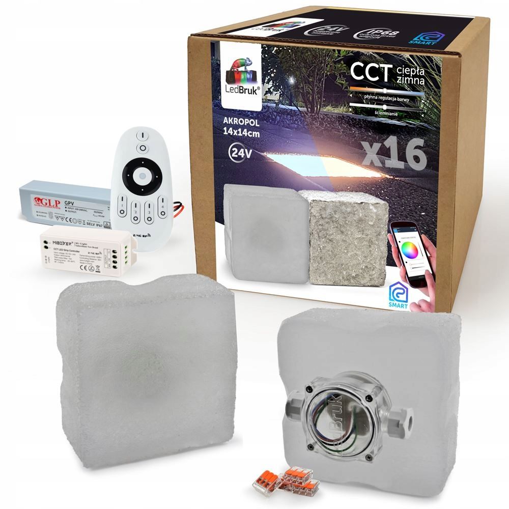  18x ledbruk šviečiančios trinkelės led akropol 14x14 24v cct bc 2700k bz 6500k