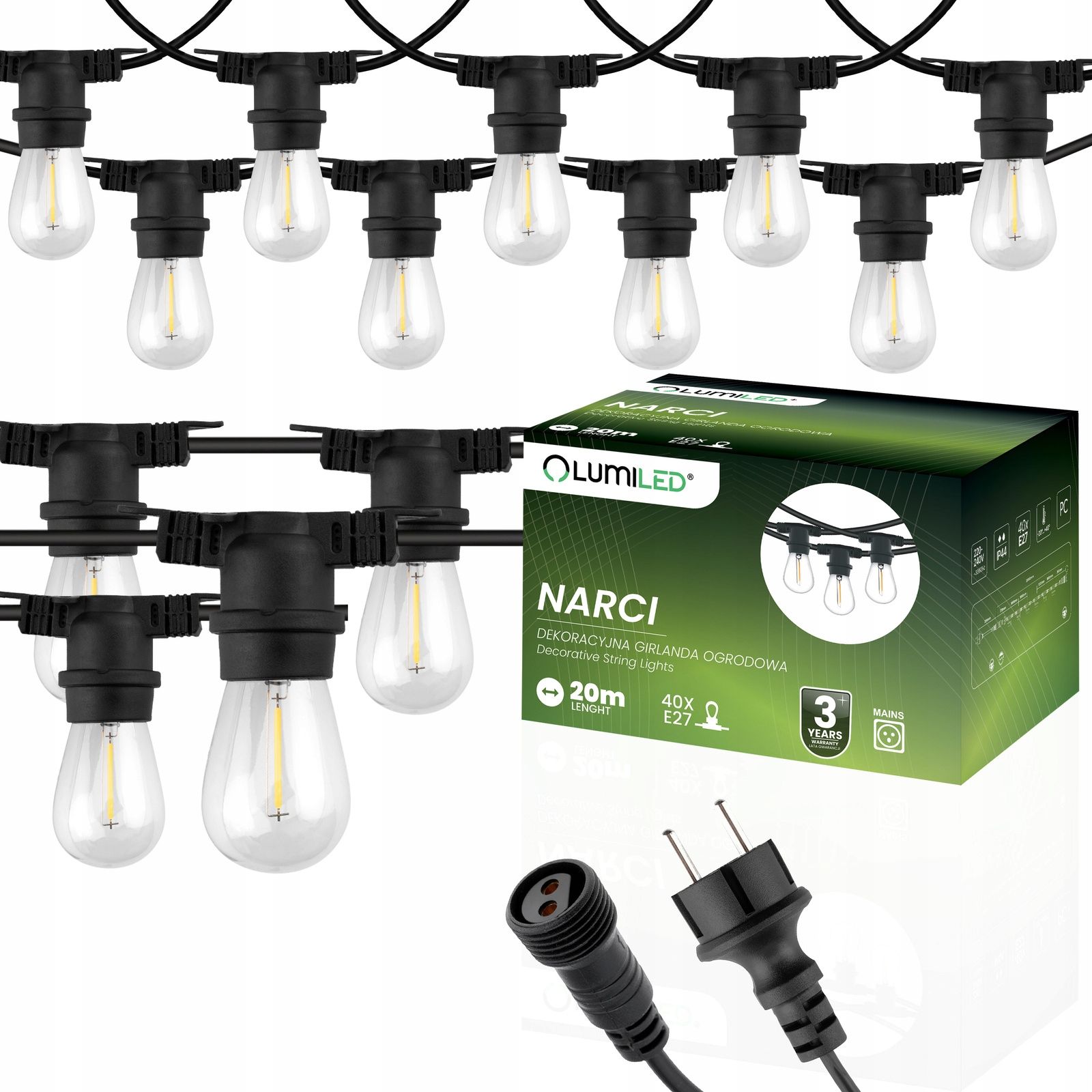 Dārza vītne ārējs ķēde led gaisma 15m 15xe27 1,3w premium