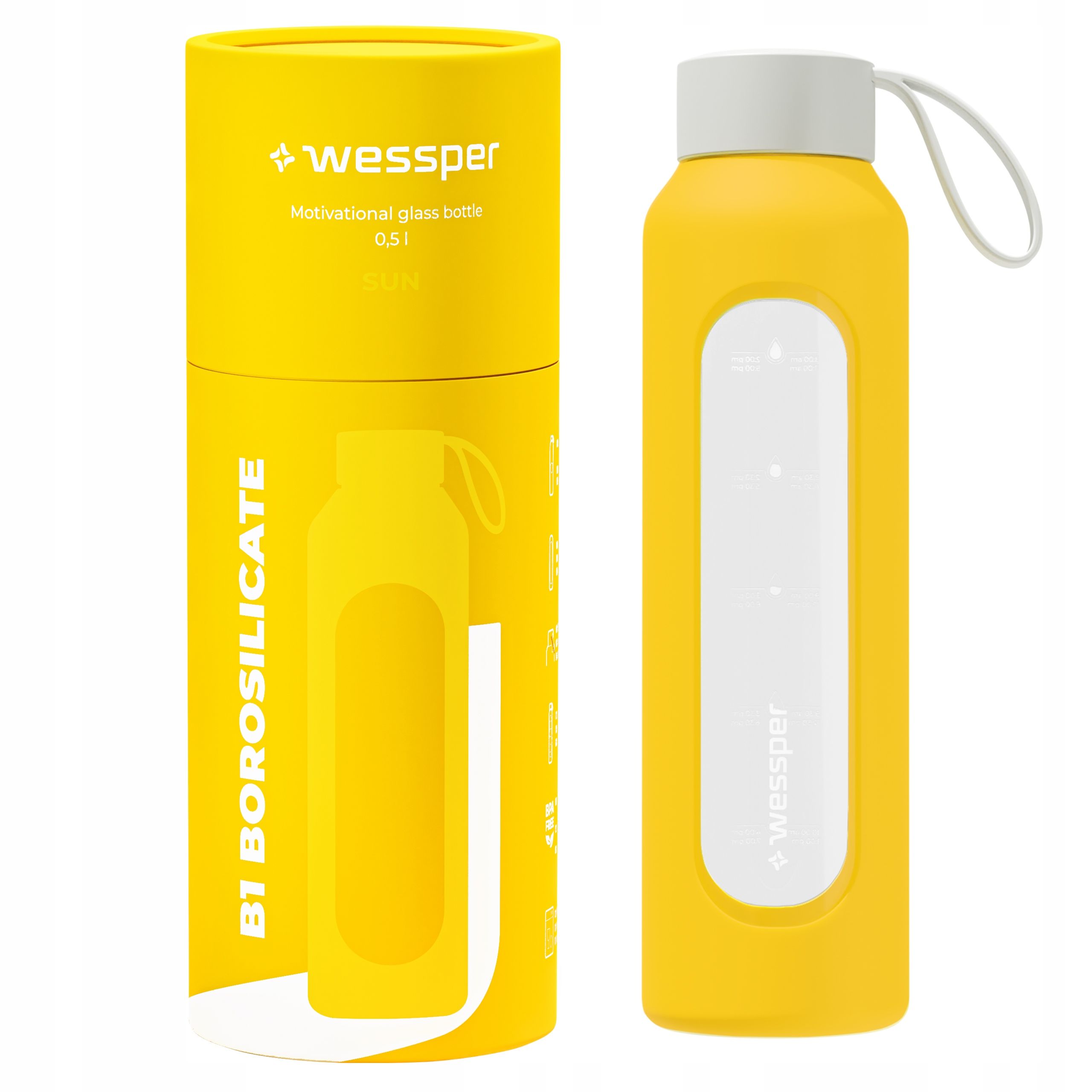  Wessper b1 glass bottle for water with meter + silicone lid 500ml