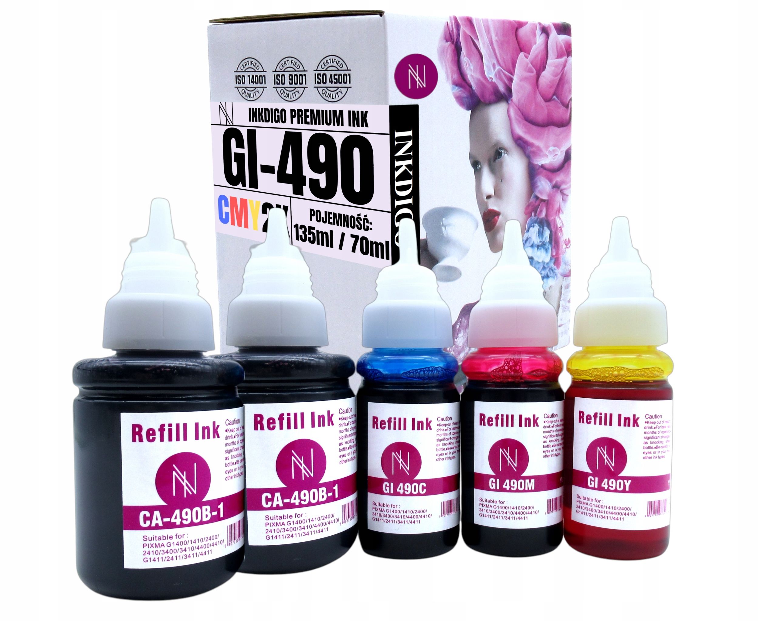  4x atrament analógové canon pixma g3411 g1411 gi-490xl