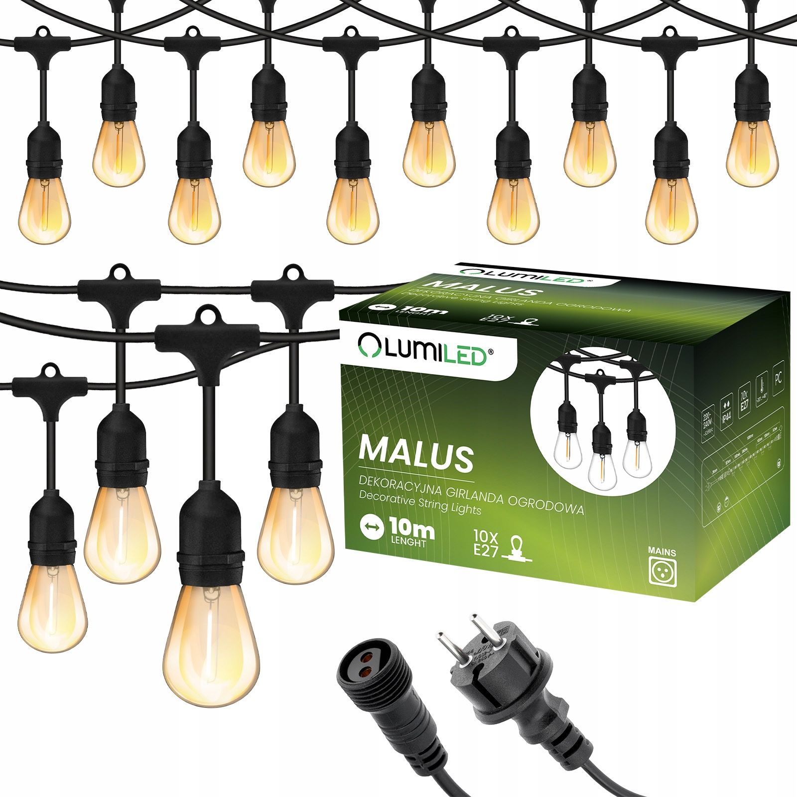  Dārza vītne ārējs ķēde led gaisma 15m 15xe27 1,3w premium
