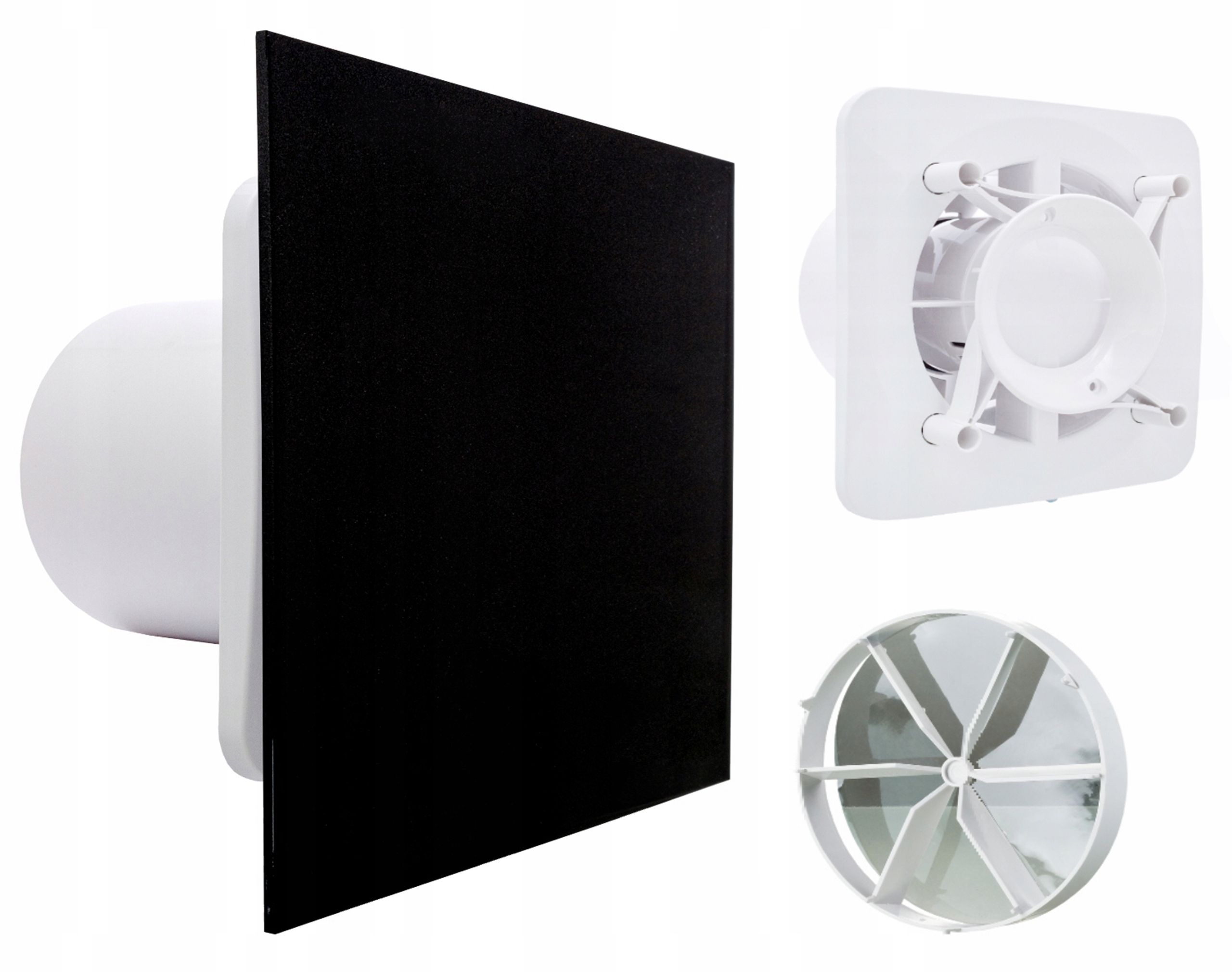  Koupelnový ventilátor domov fi125 talíř černá barva sklo polysk + zdarma zawor
